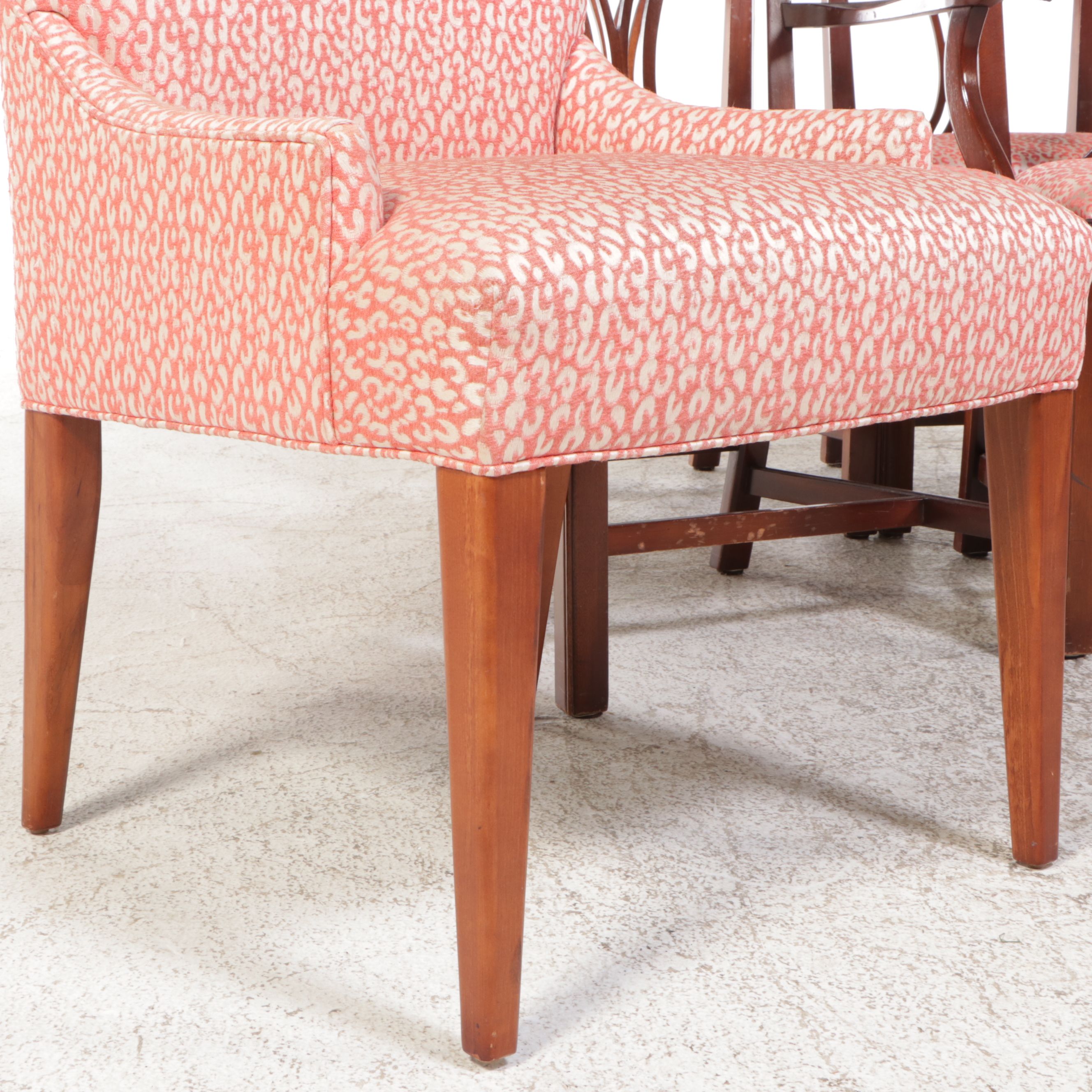 Set of Ten Pink Leopard Print Upholstered Armchairs and Side Chairs