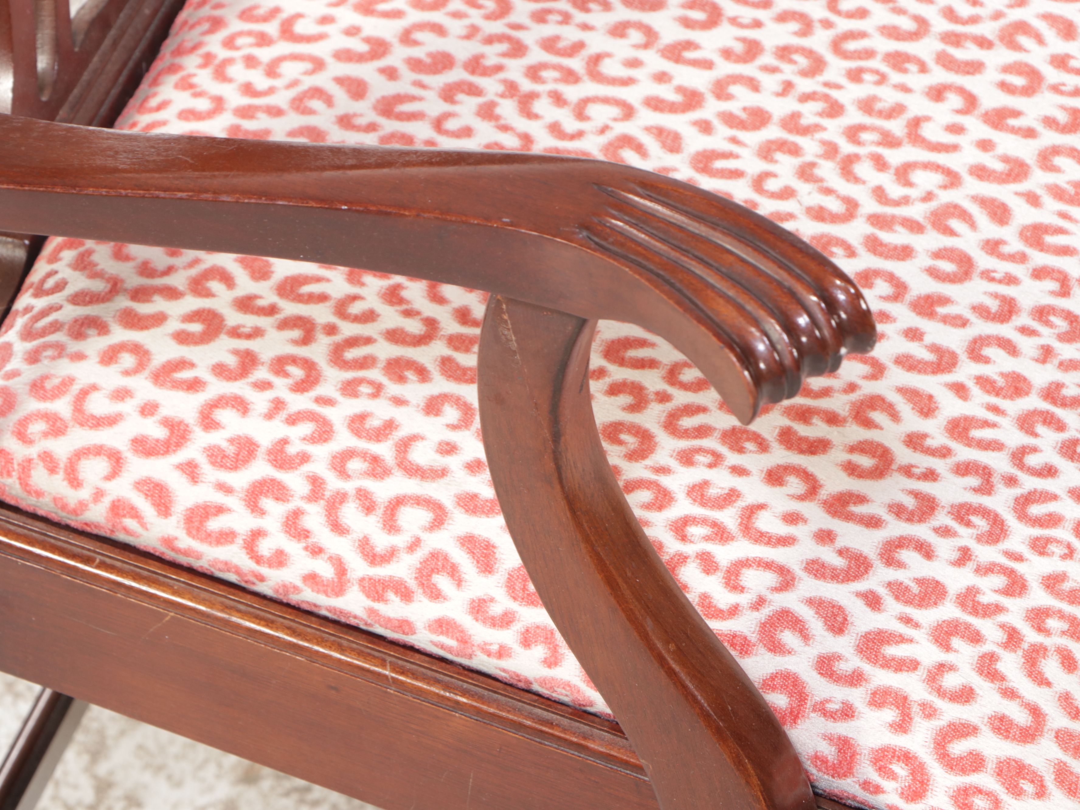 Set of Ten Pink Leopard Print Upholstered Armchairs and Side Chairs