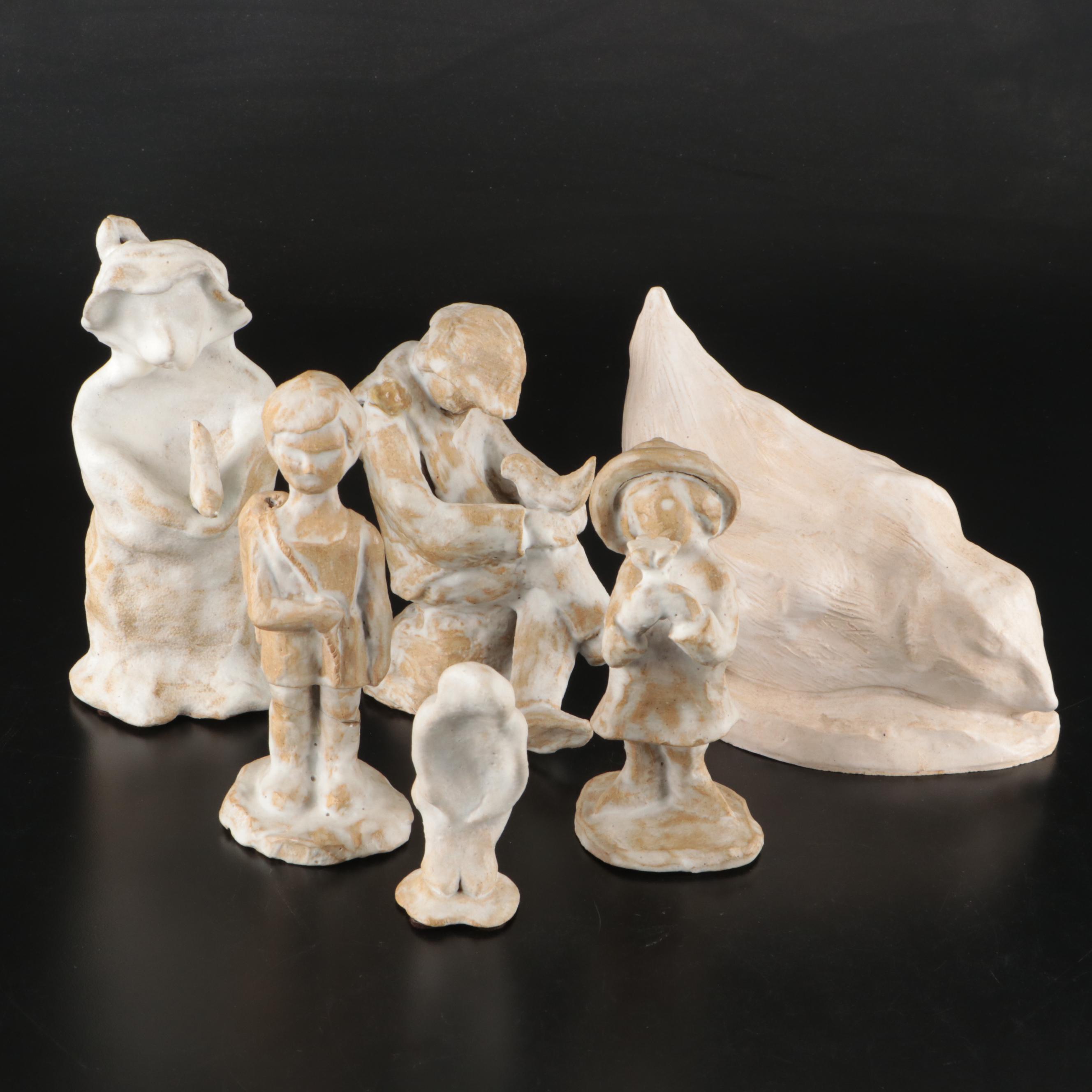 R.A. Schuster Hand-Sculpted Ceramic Figurines, Late 20th C.