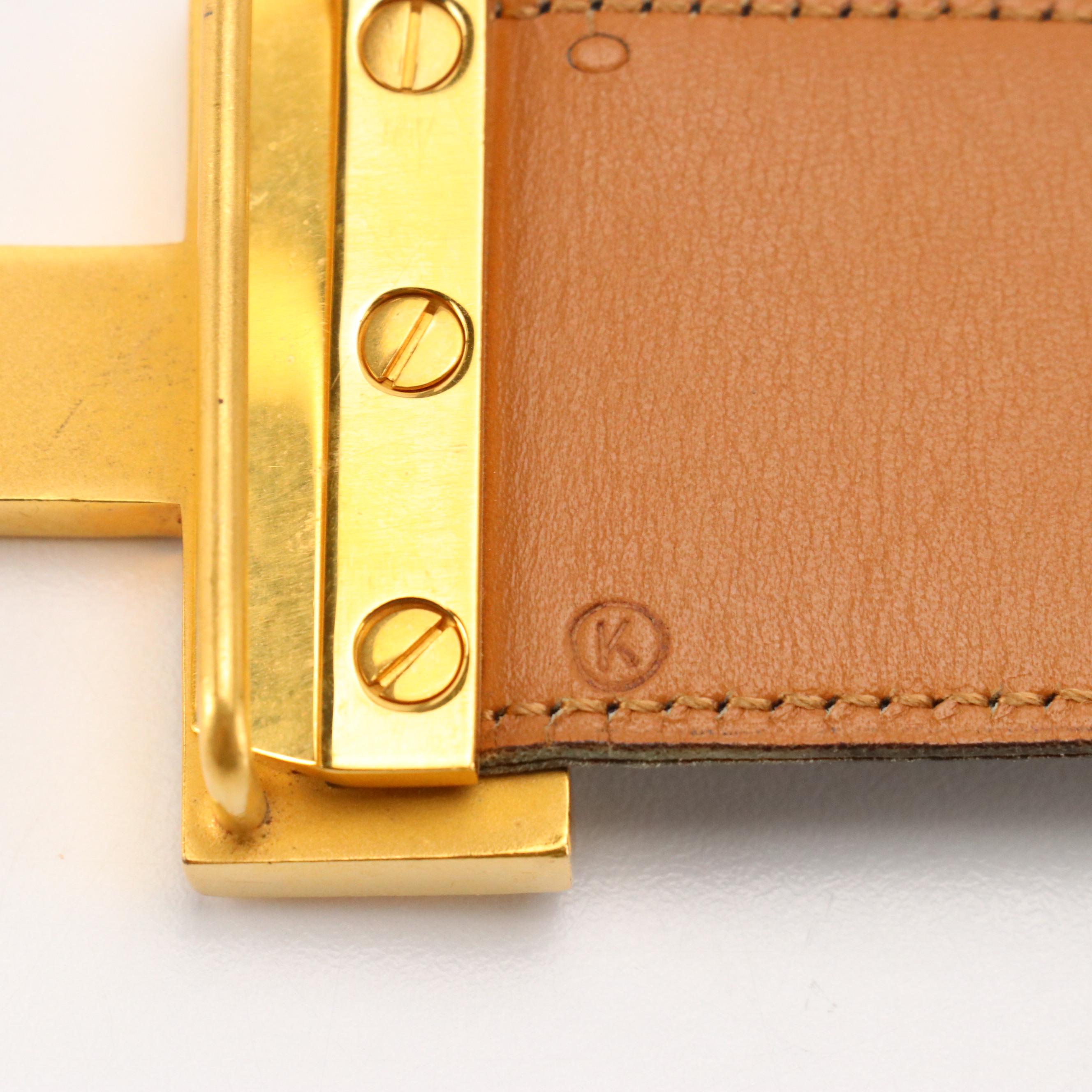 Hermès Gold Tone H Buckle Belt in Black Leather