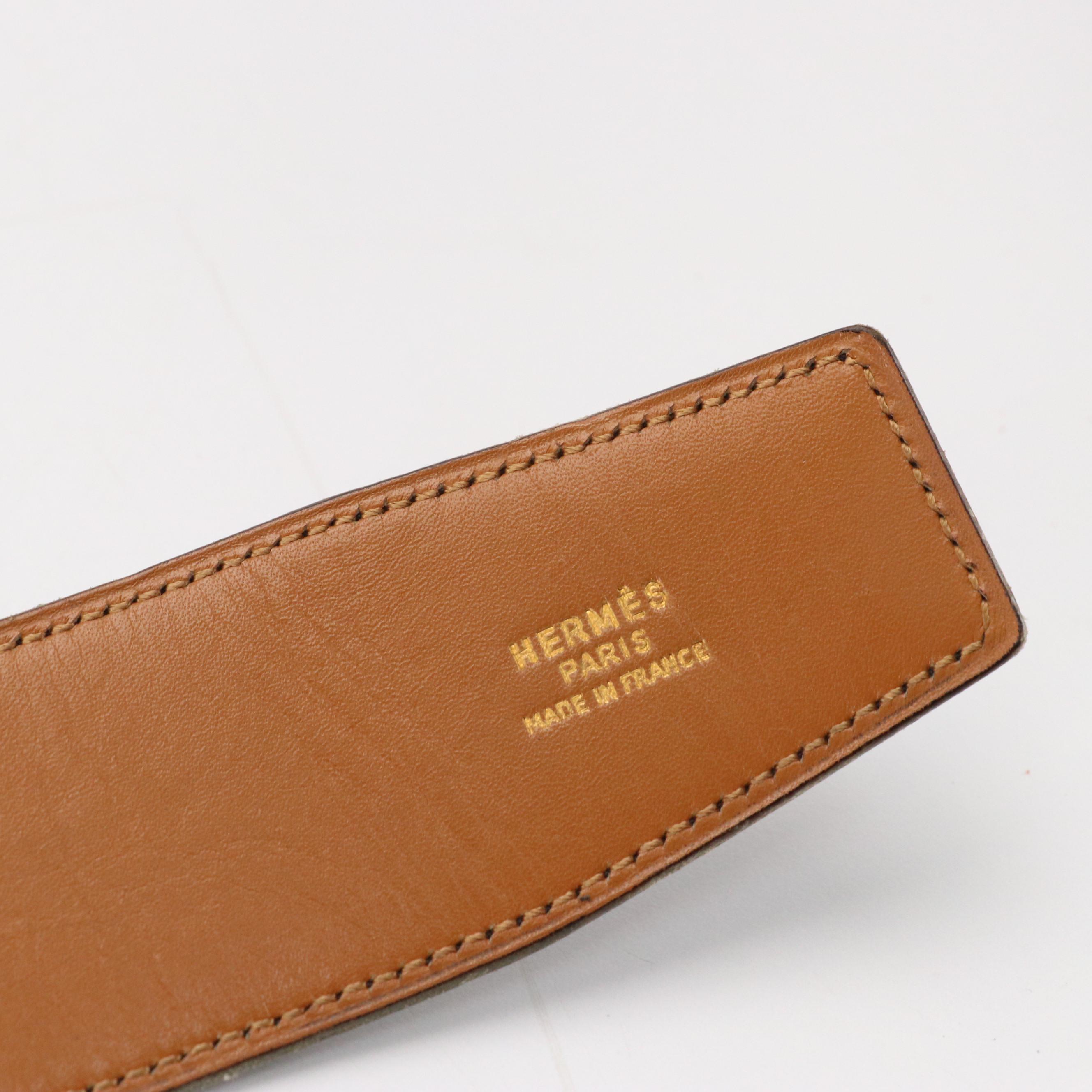 Hermès Gold Tone H Buckle Belt in Black Leather