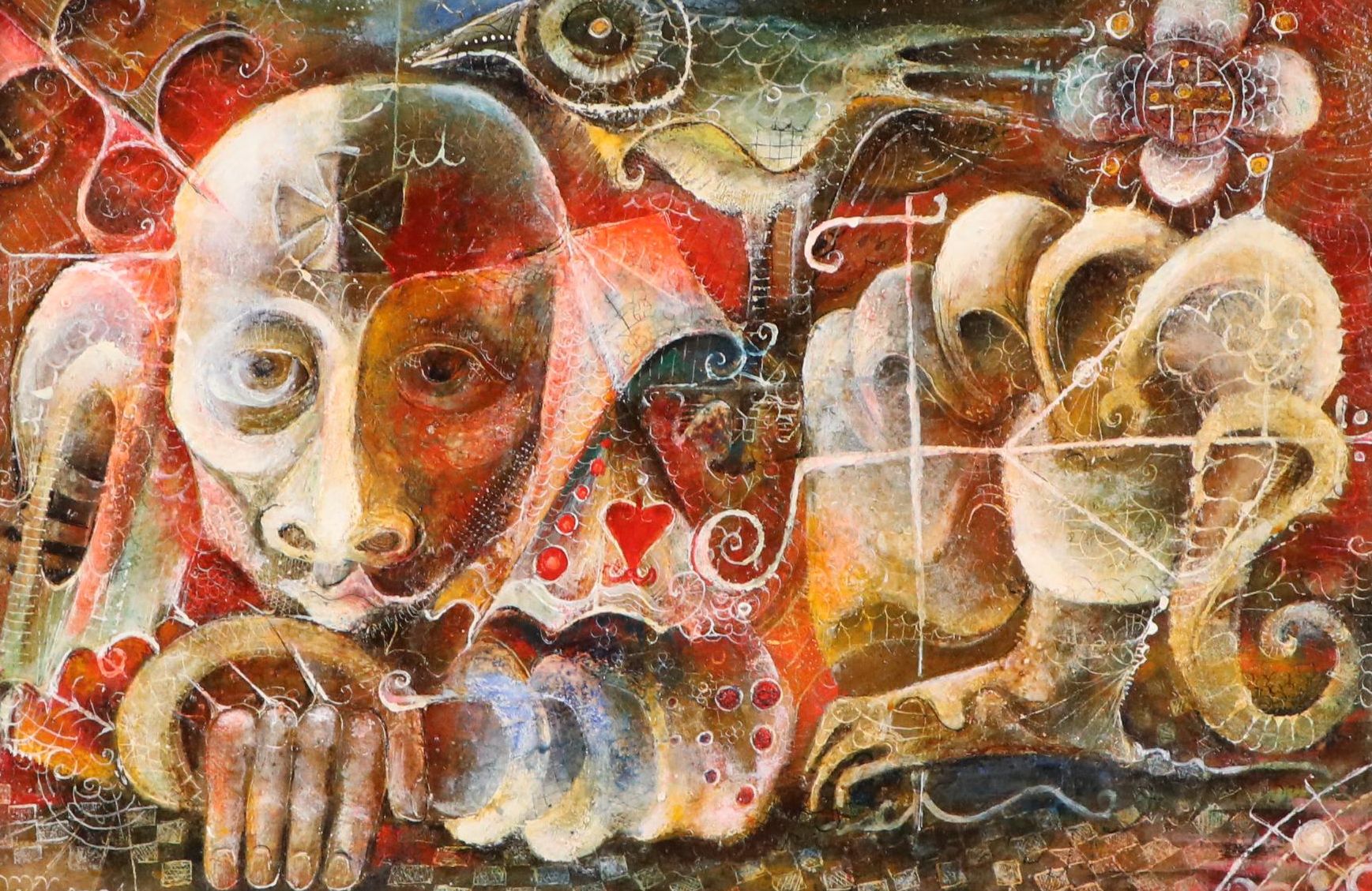 Nikolay "Kuk" Manuylov Surrealist Oil Painting of Man and Bird, 2001