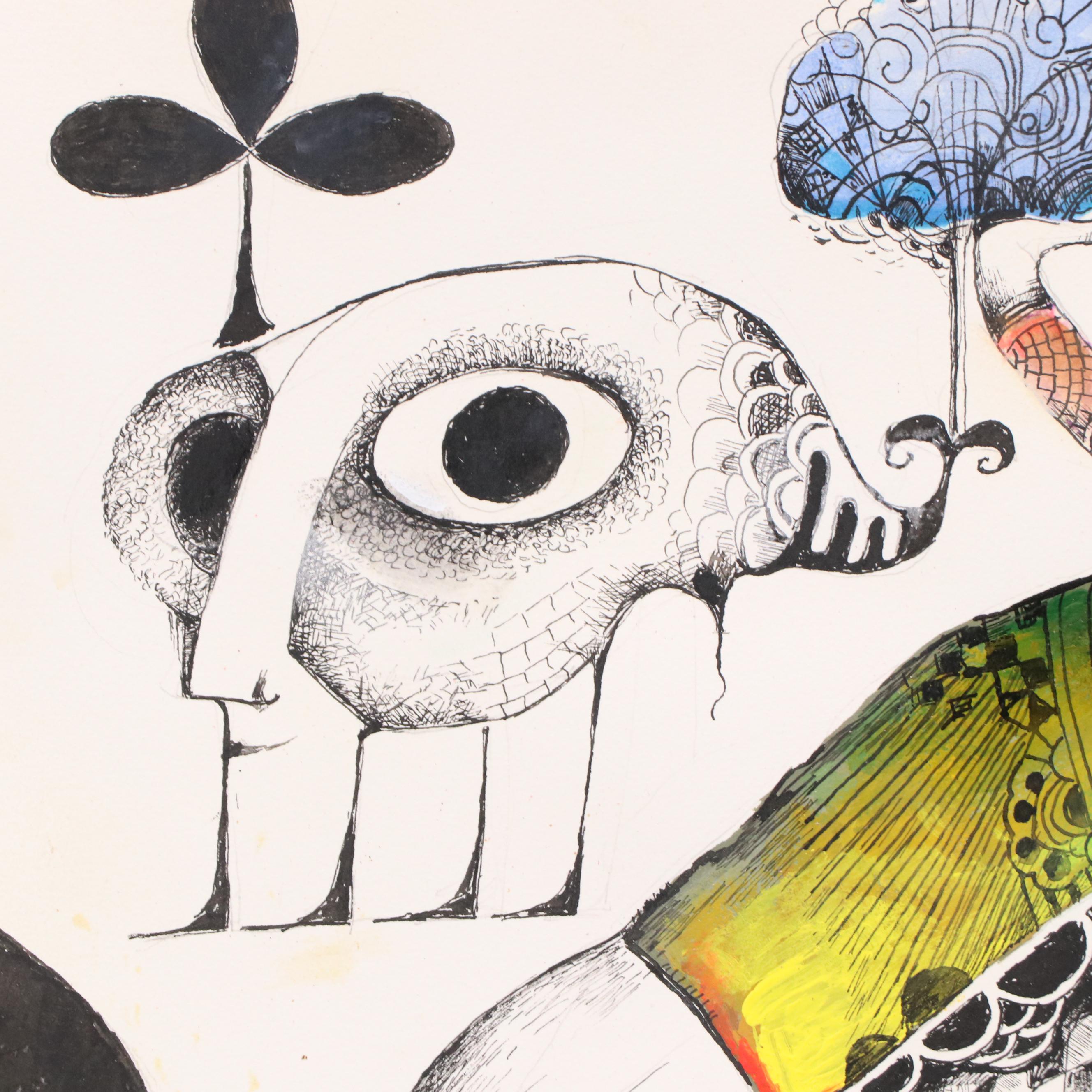 Nikolay "Kuk" Manuylov Surrealist Figural Mixed Media Drawing, 2020