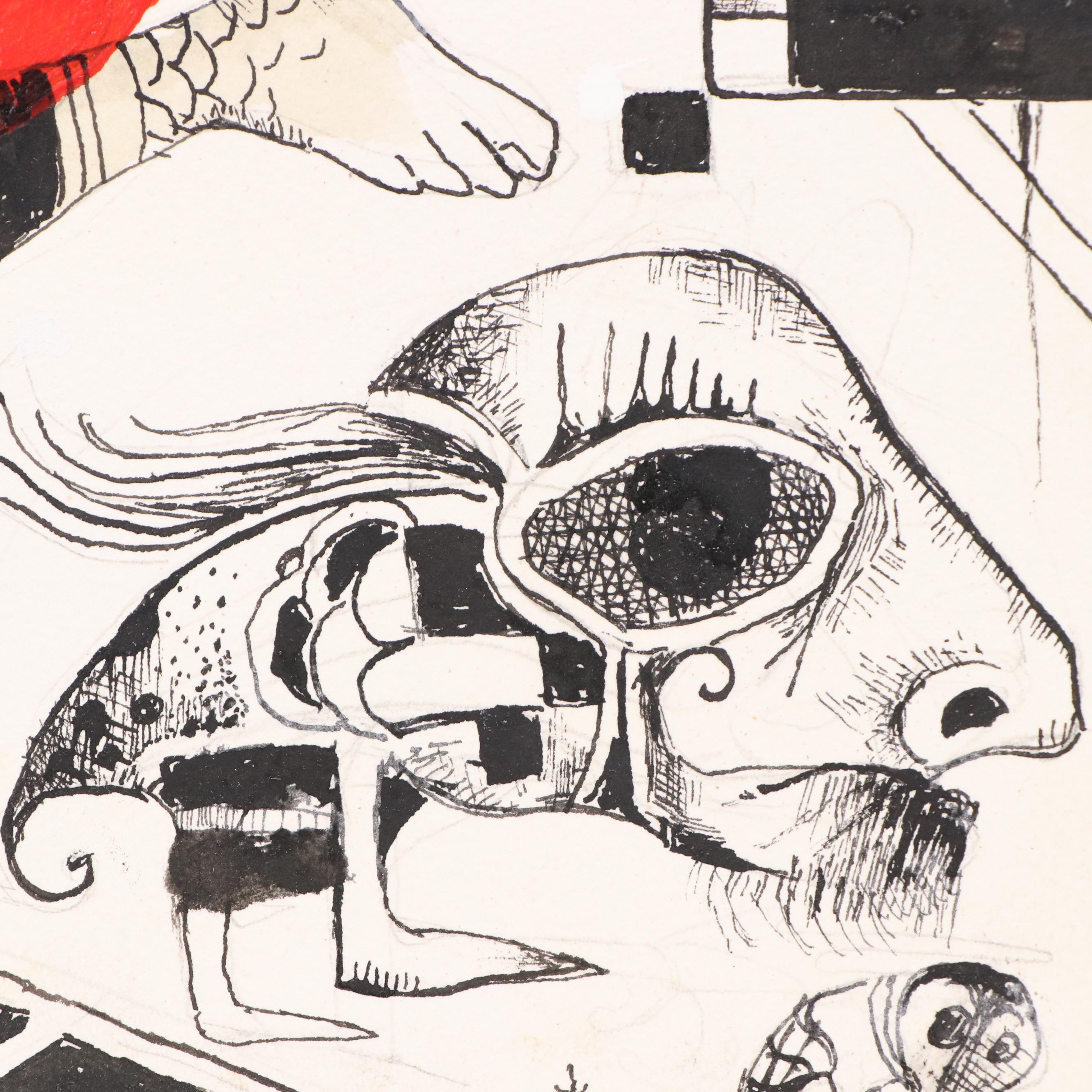 Nikolay "Kuk" Manuylov Surrealist Figural Mixed Media Drawing, 2020