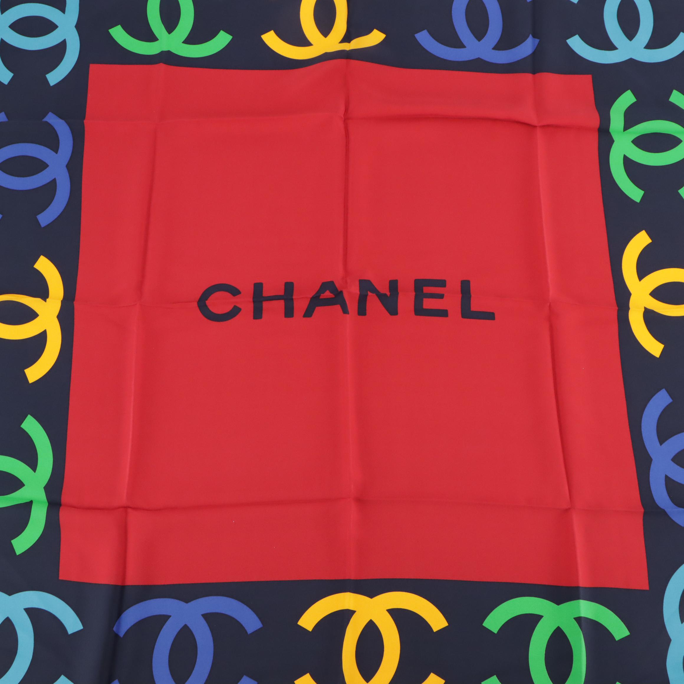 Chanel Multicolored CC Boarder Silk Scarf With Envelope