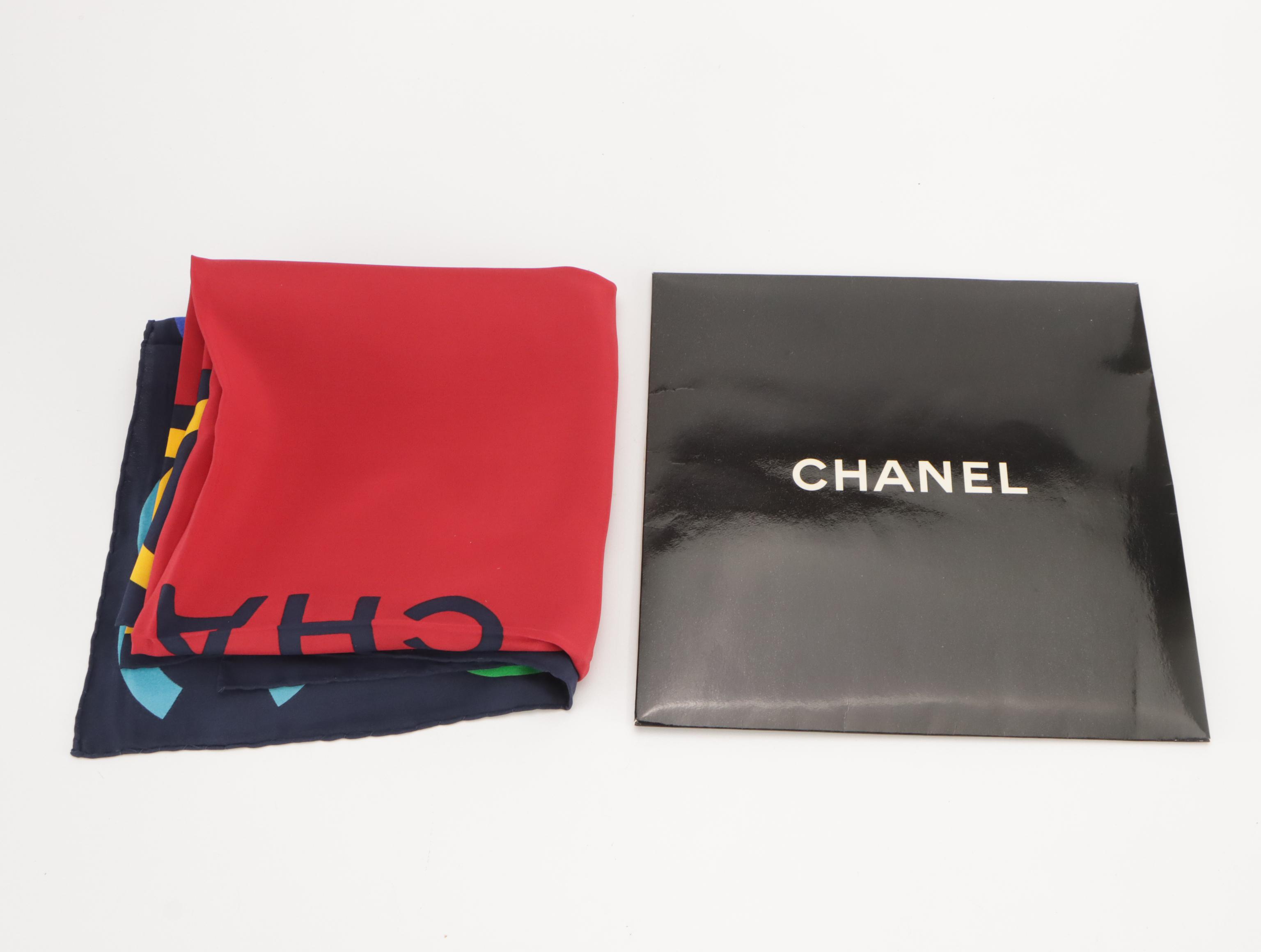 Chanel Multicolored CC Boarder Silk Scarf With Envelope
