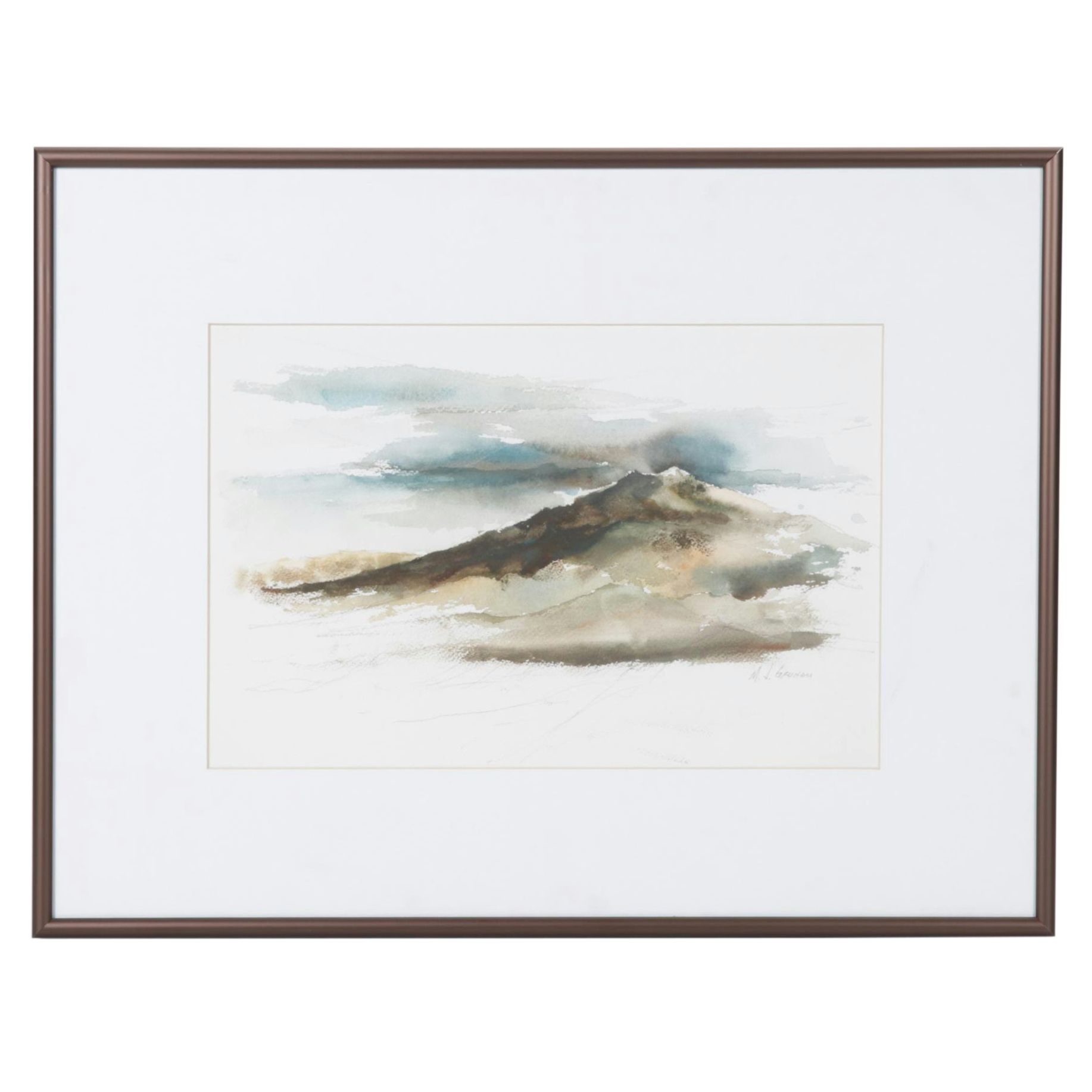 M.J. Grunau Abstract Watercolor Painting of Mountain Scene