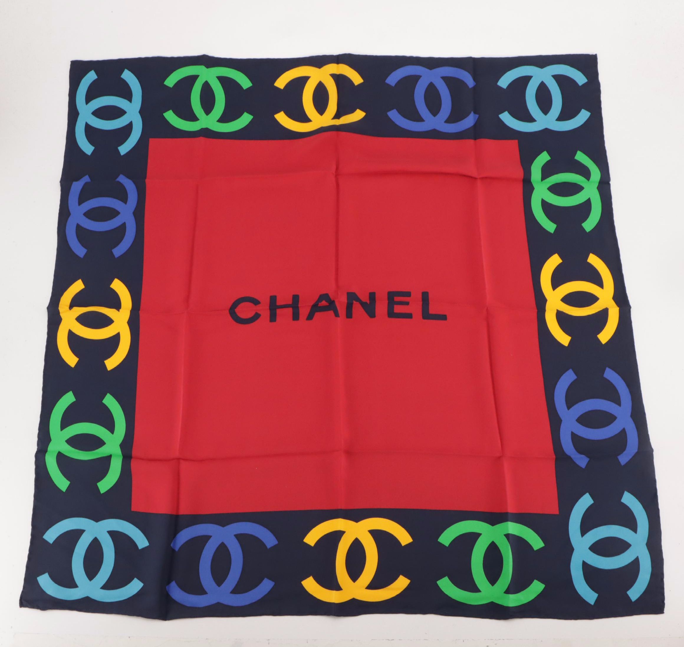 Chanel Multicolored CC Boarder Silk Scarf With Envelope