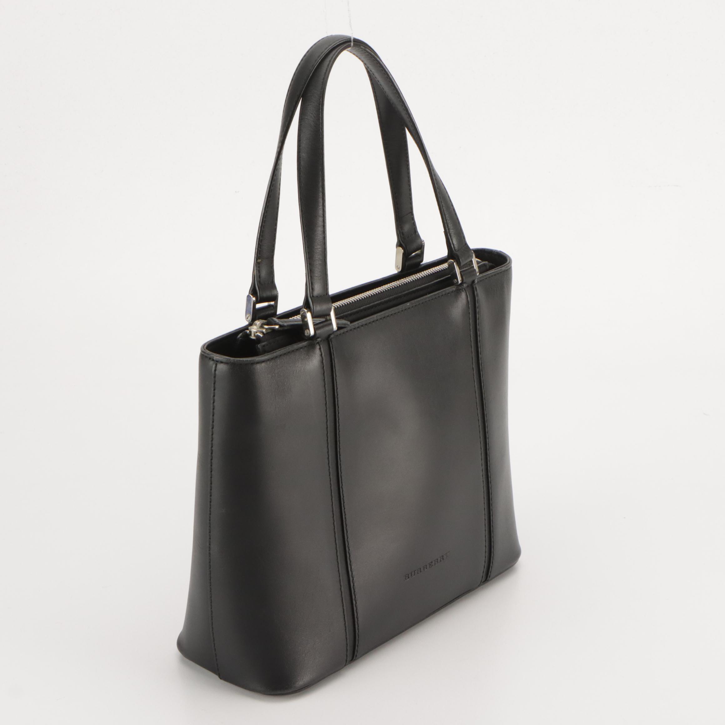 Burberry Black Leather Zip-Top Top Handle Tote