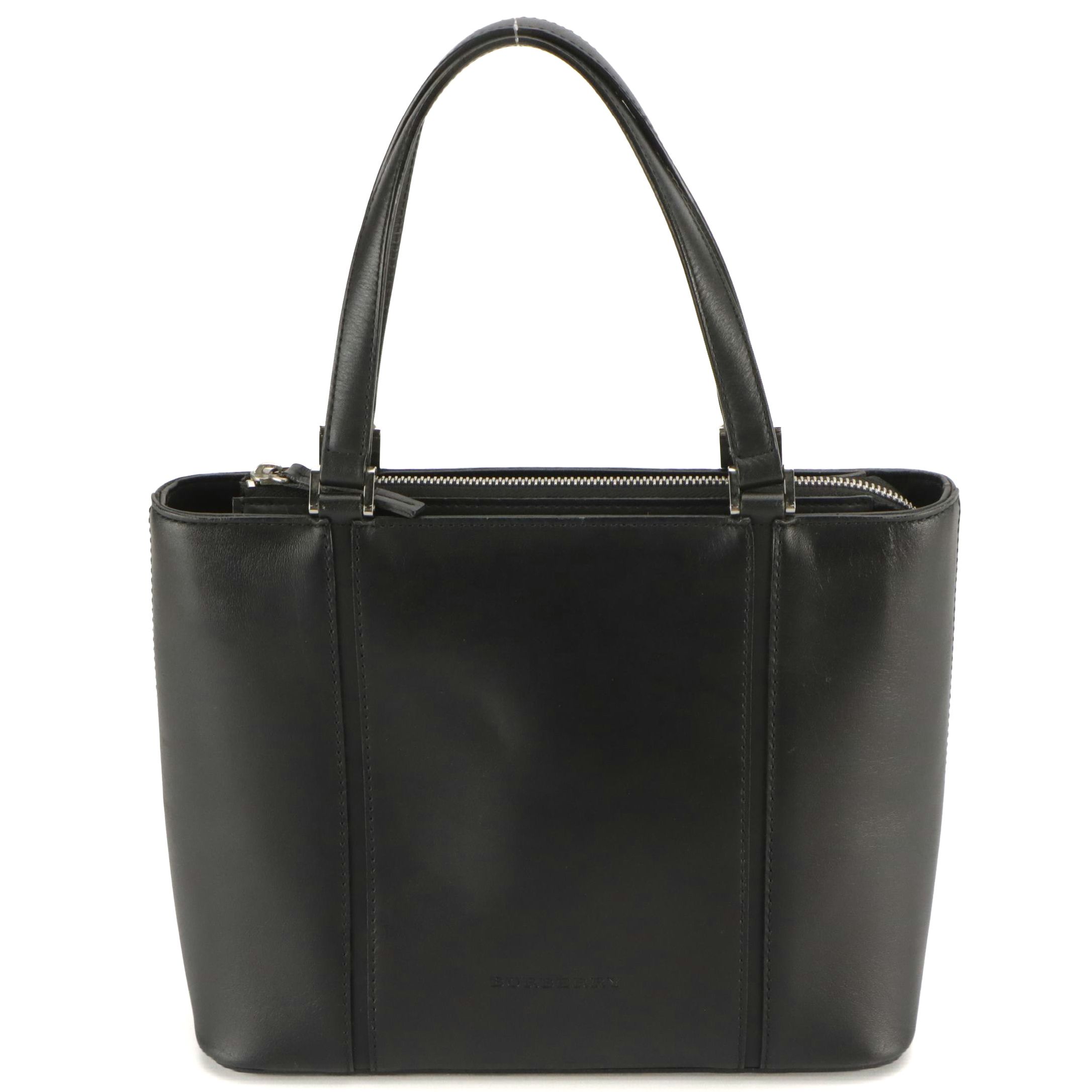 Burberry Black Leather Zip-Top Top Handle Tote