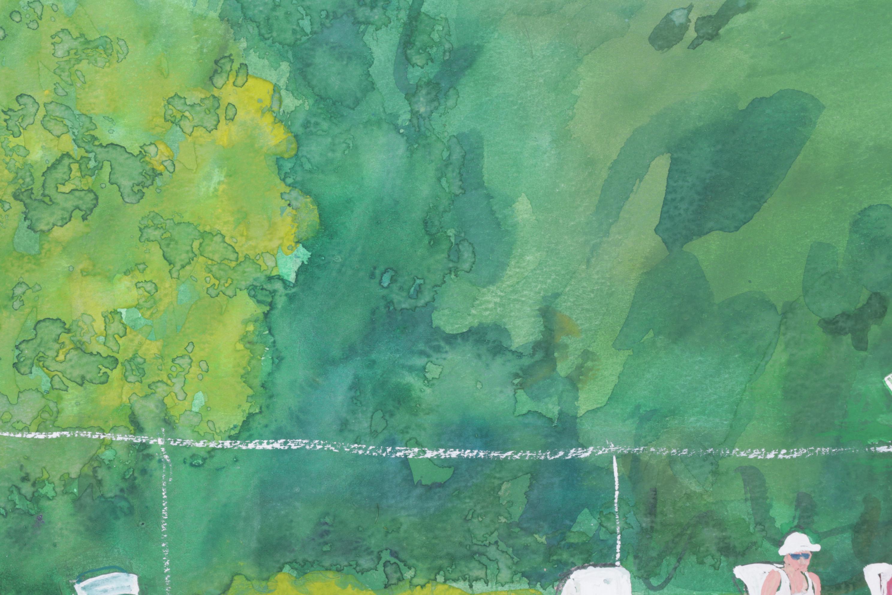 Nancy Mulick Watercolor Painting of Poolside Scene