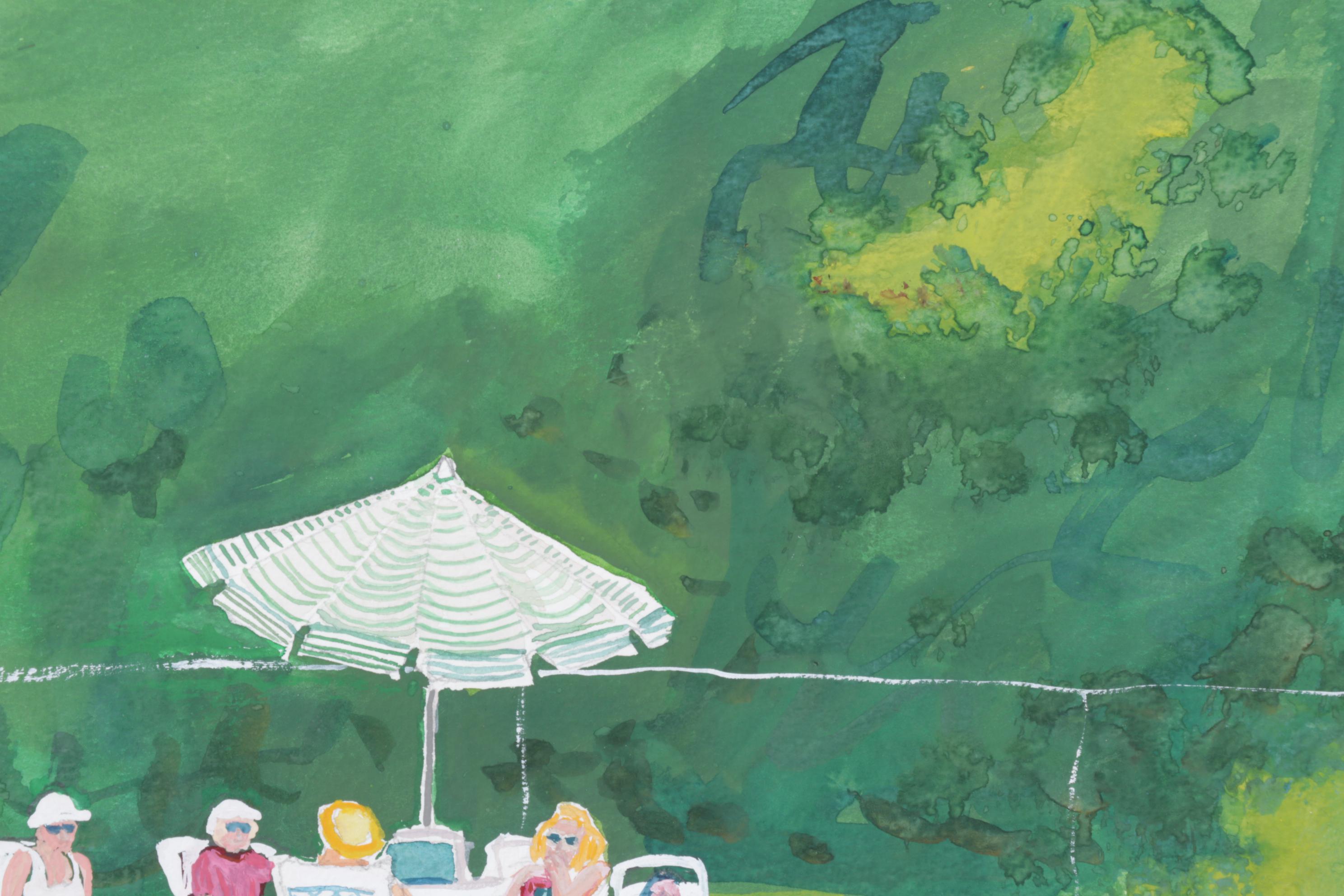 Nancy Mulick Watercolor Painting of Poolside Scene