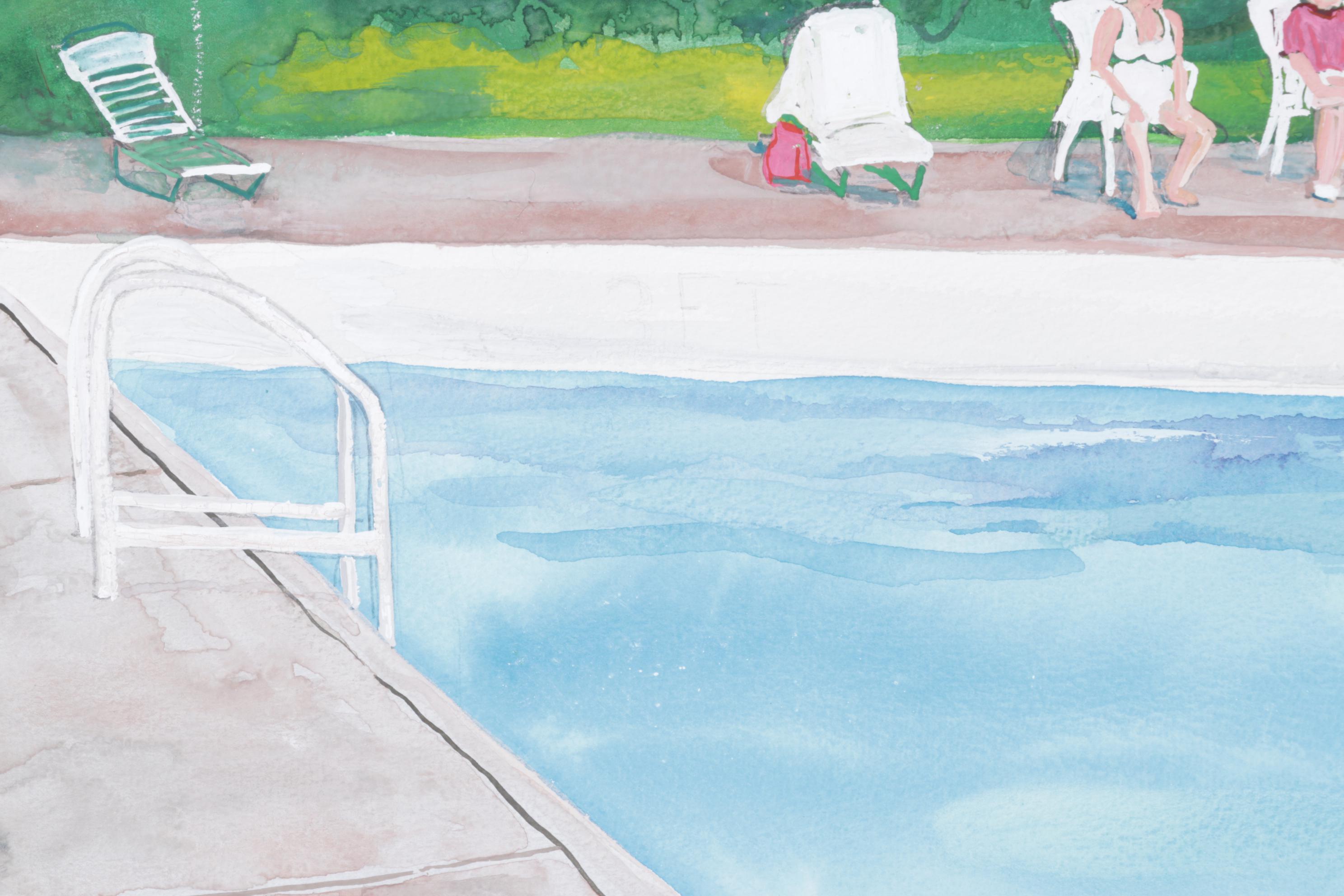 Nancy Mulick Watercolor Painting of Poolside Scene