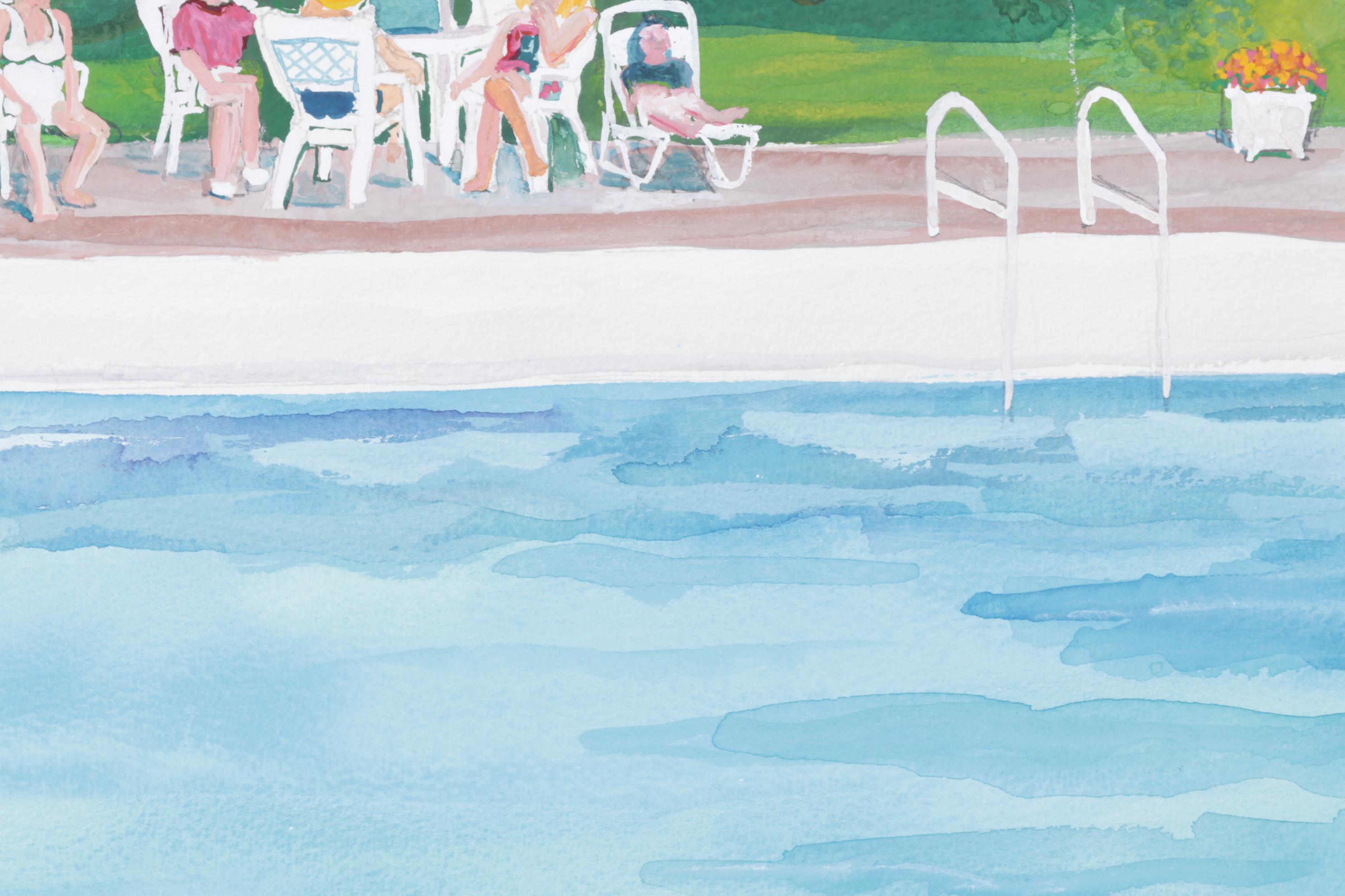 Nancy Mulick Watercolor Painting of Poolside Scene