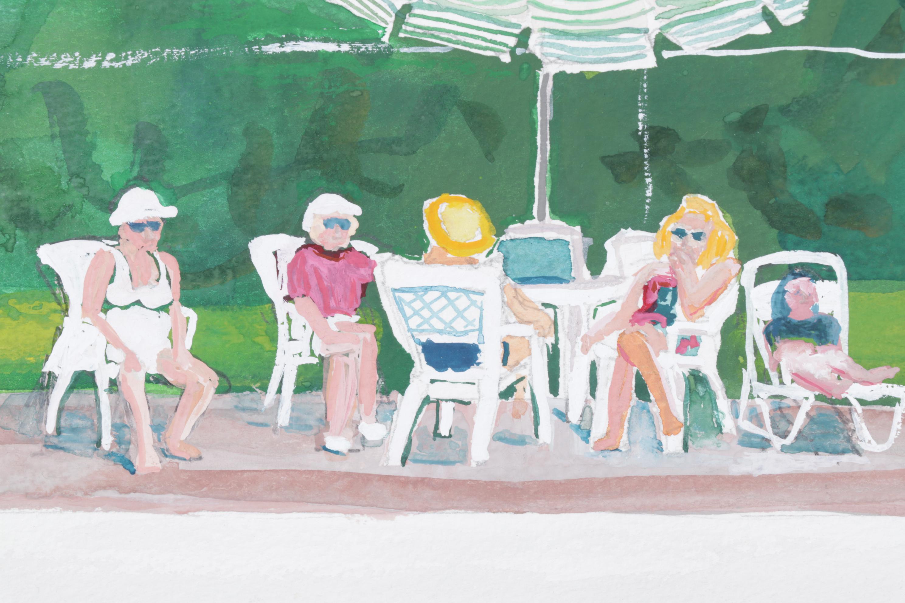 Nancy Mulick Watercolor Painting of Poolside Scene