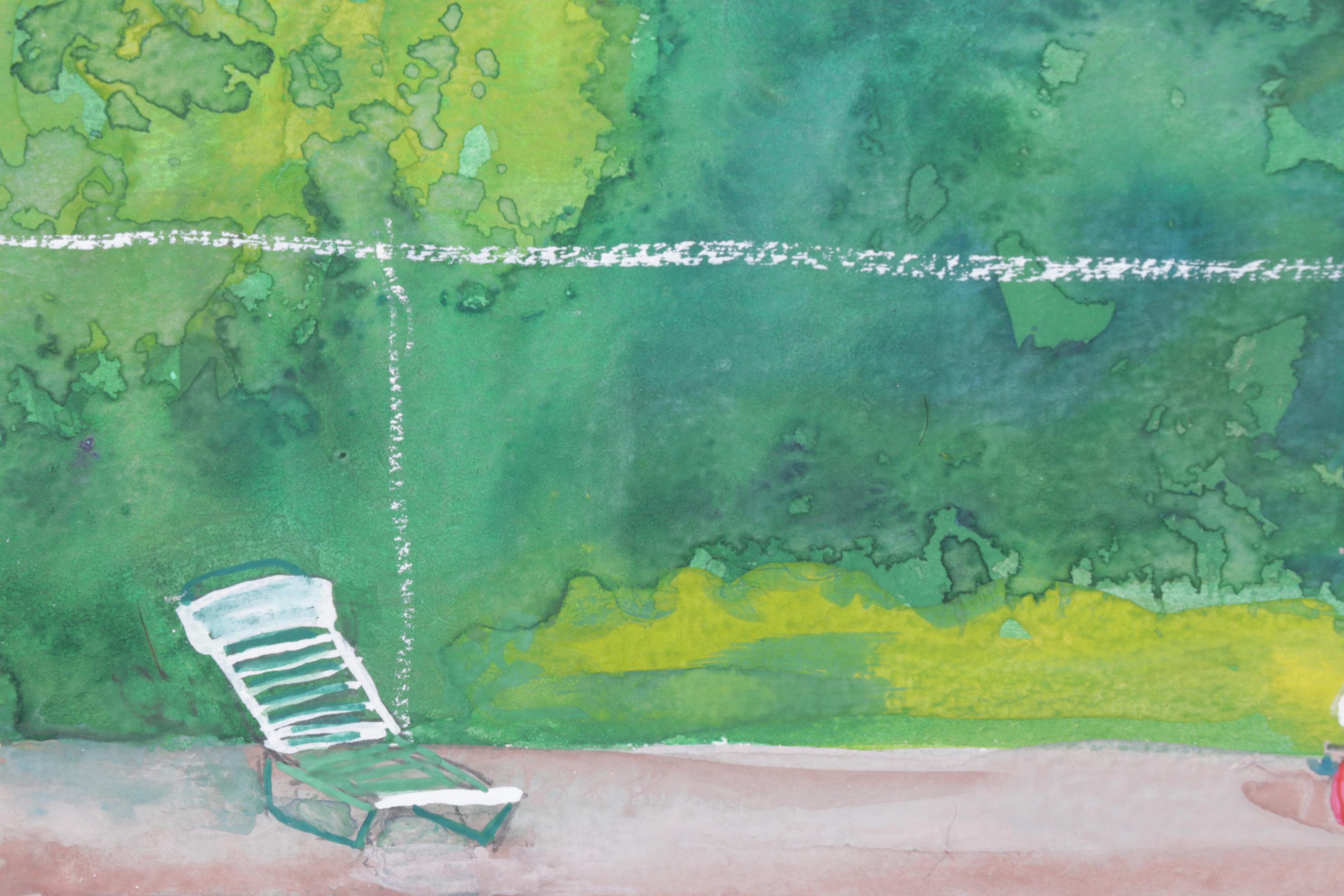 Nancy Mulick Watercolor Painting of Poolside Scene