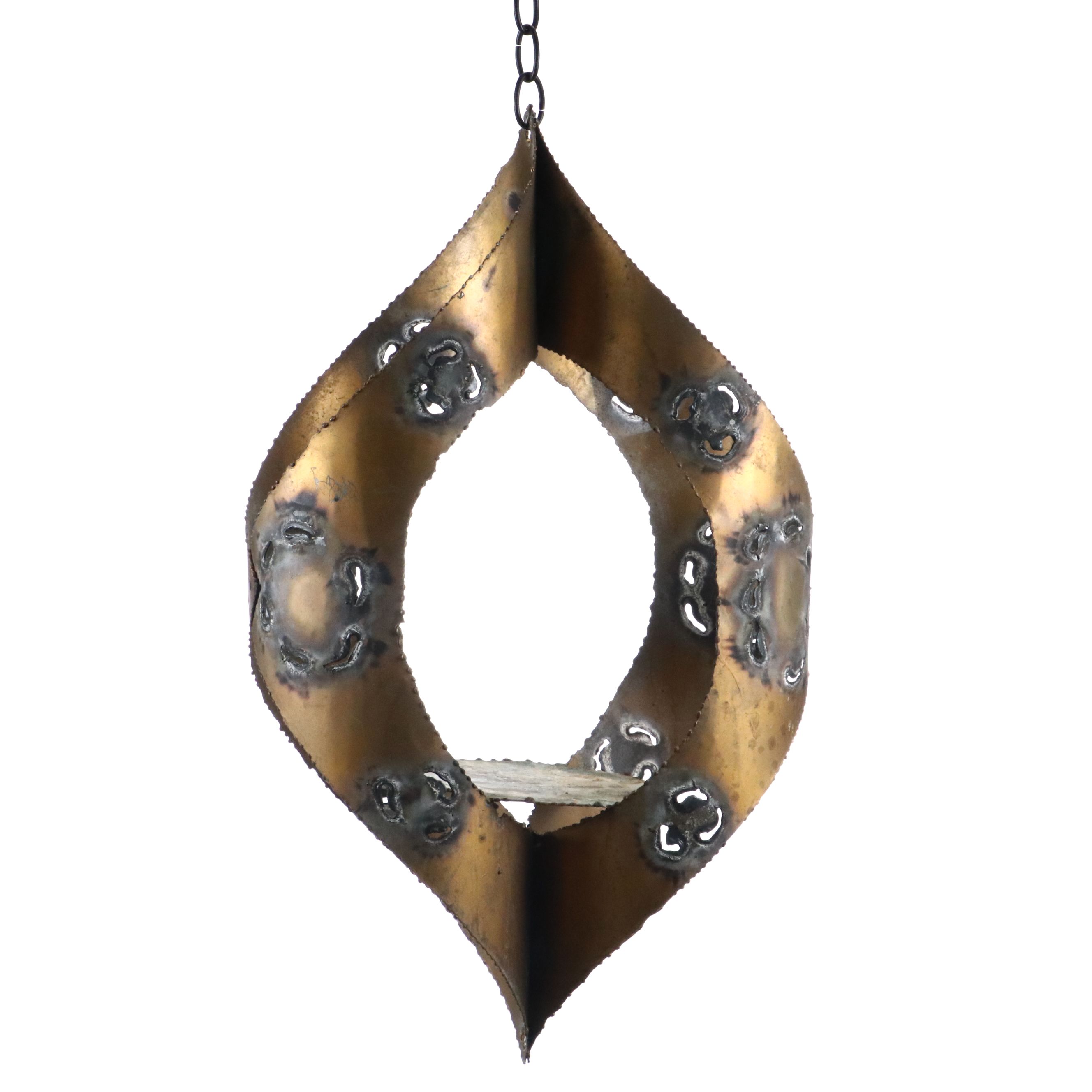 Mid Century Modern Brutalist Torch Welded Pendant Candle Holder