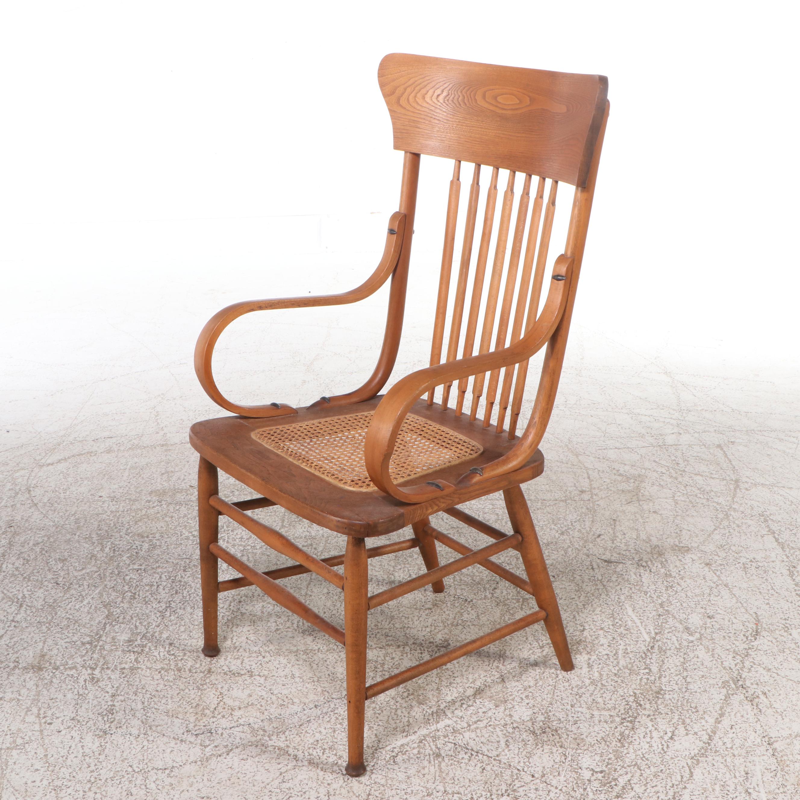 Windsor Back Oak Armchair with Rattan Seat