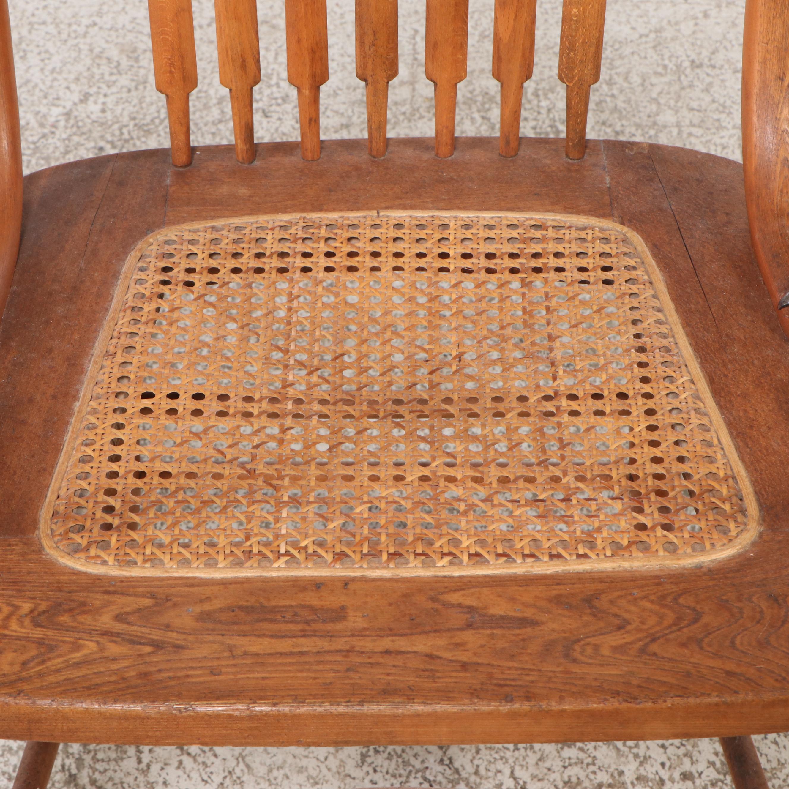 Windsor Back Oak Armchair with Rattan Seat