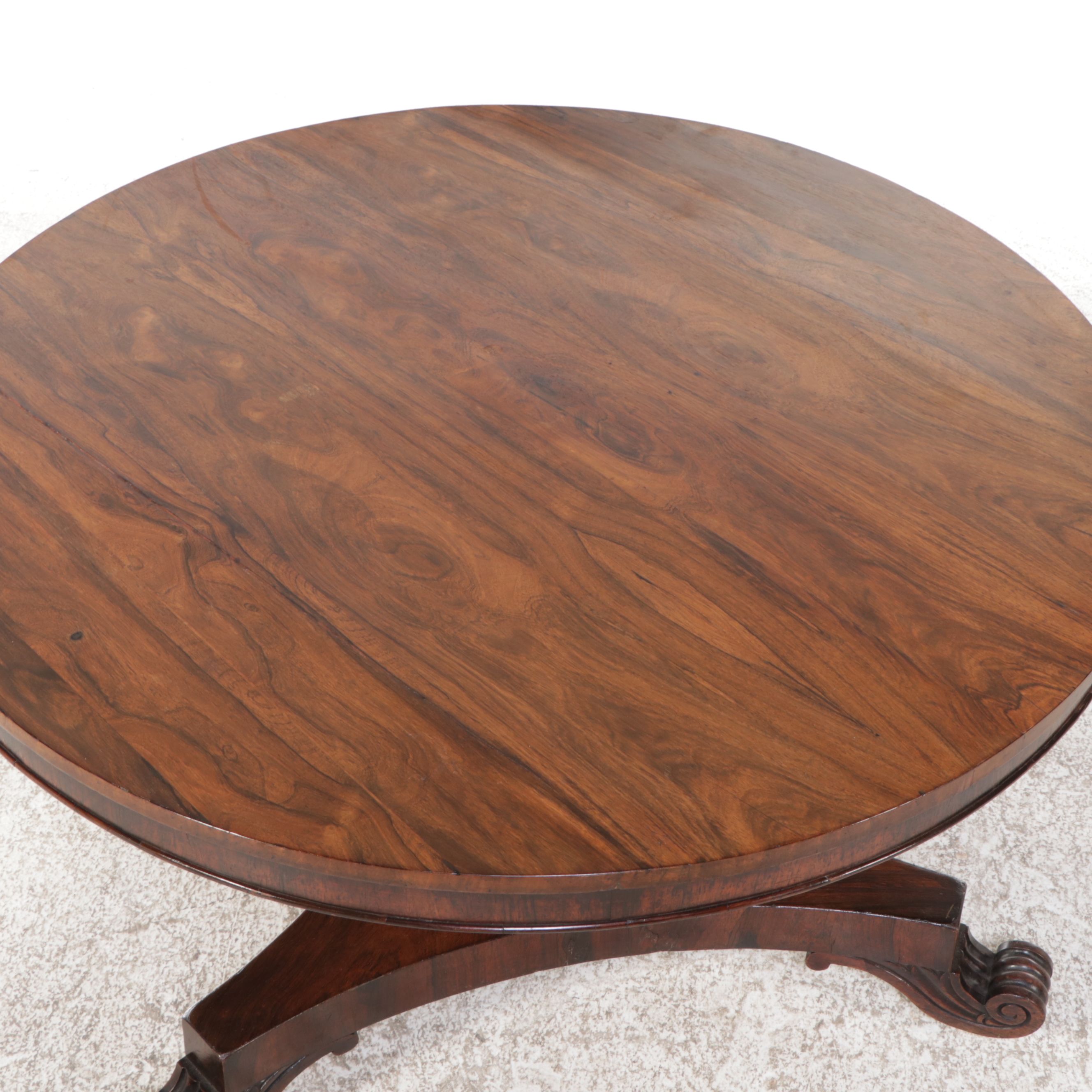 William IV Rosewood Tilt Top Pedestal Dining Table, Early 19th Century