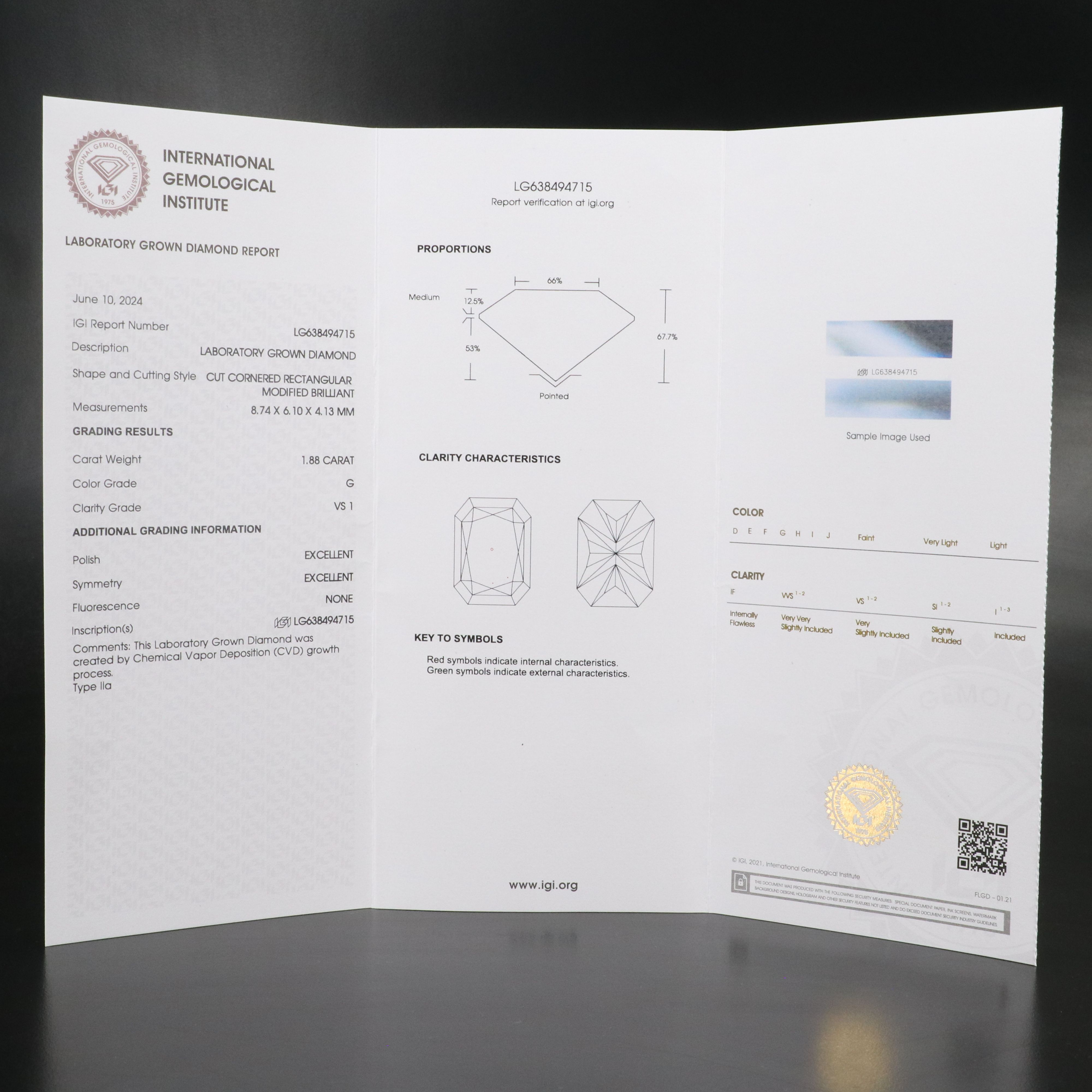 Loose 1.88 CT Lab Grown Diamond with IGI Report