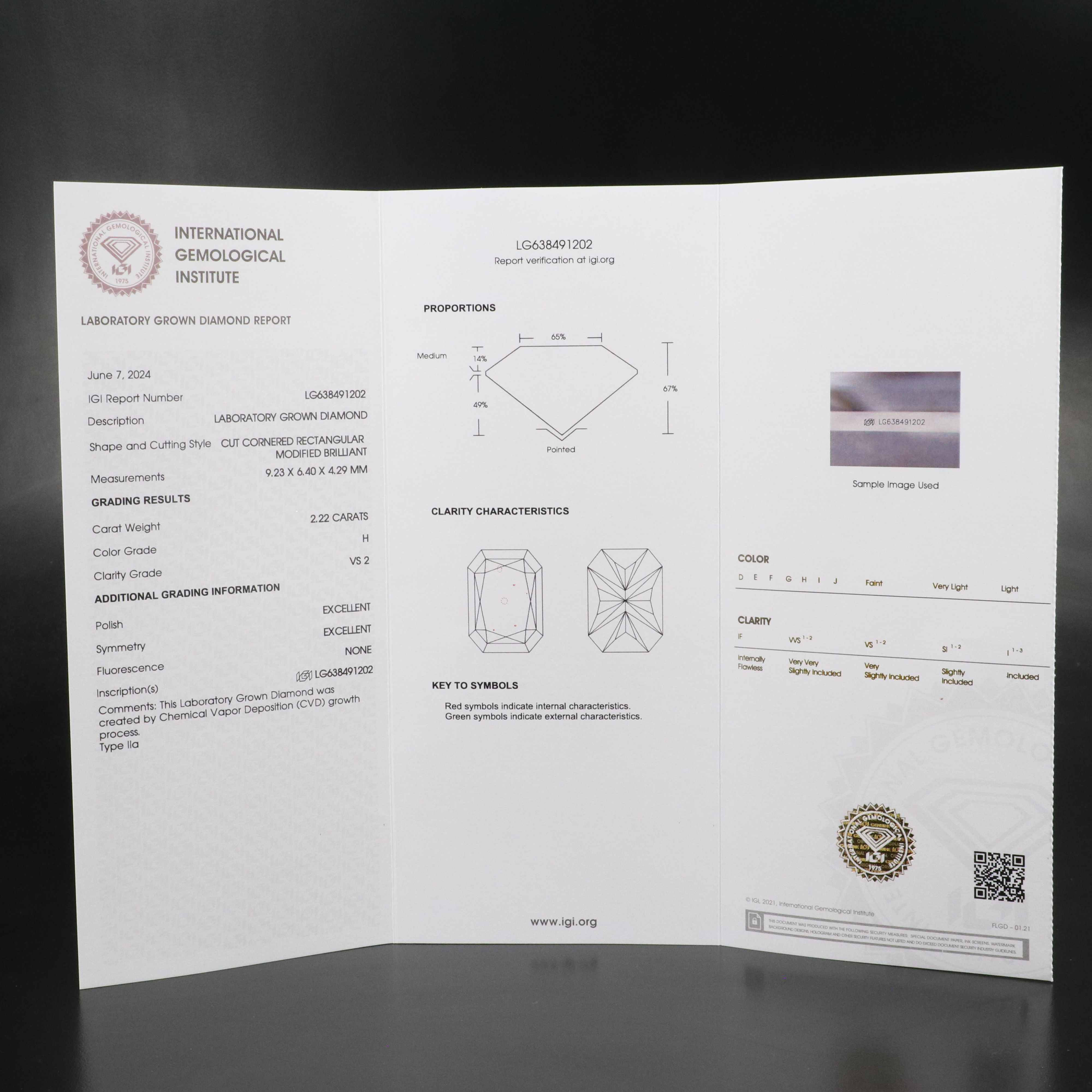 Loose 2.22 CT Lab Grown Diamond with IGI Report