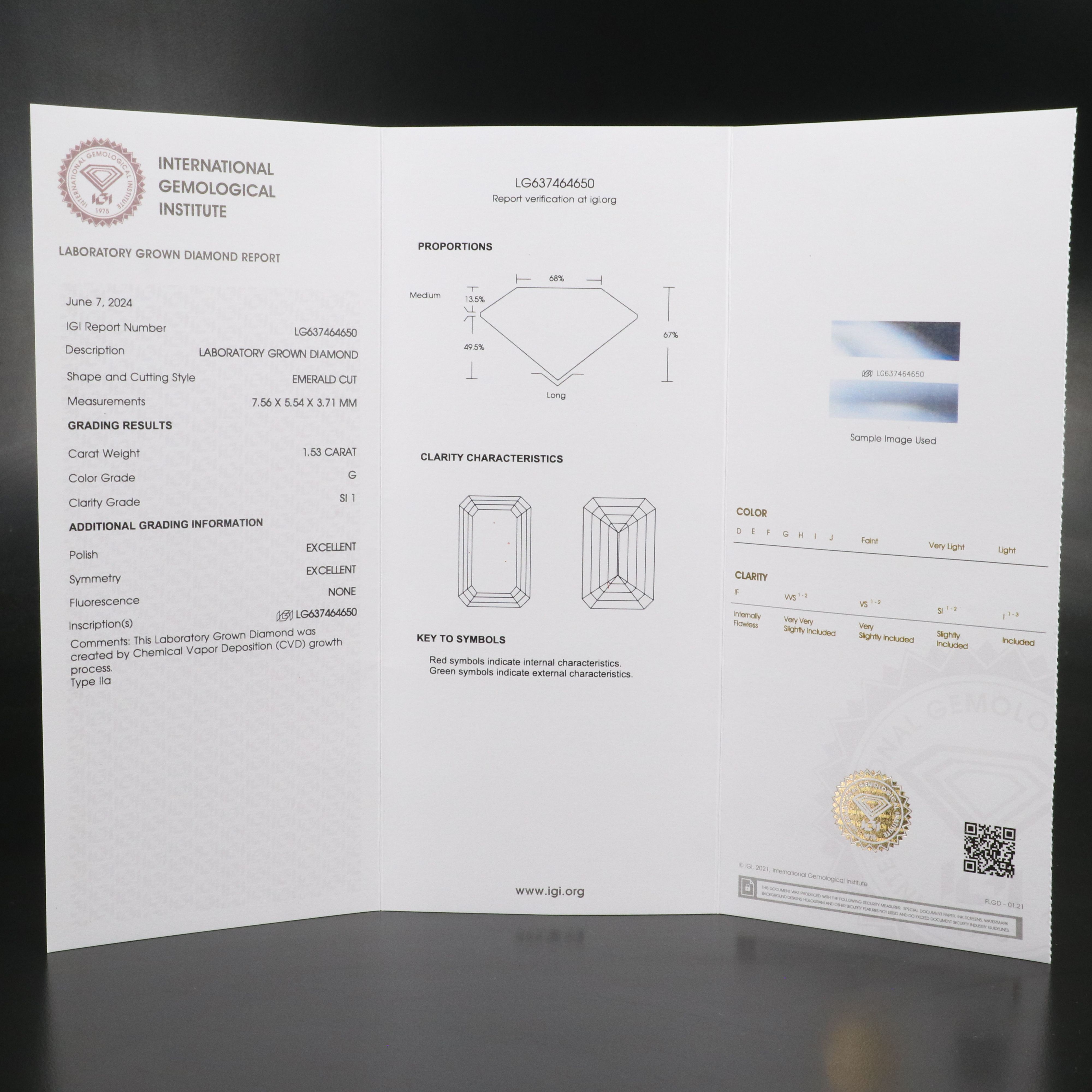 Loose 1.53 CT Lab Grown Diamond with IGI Report