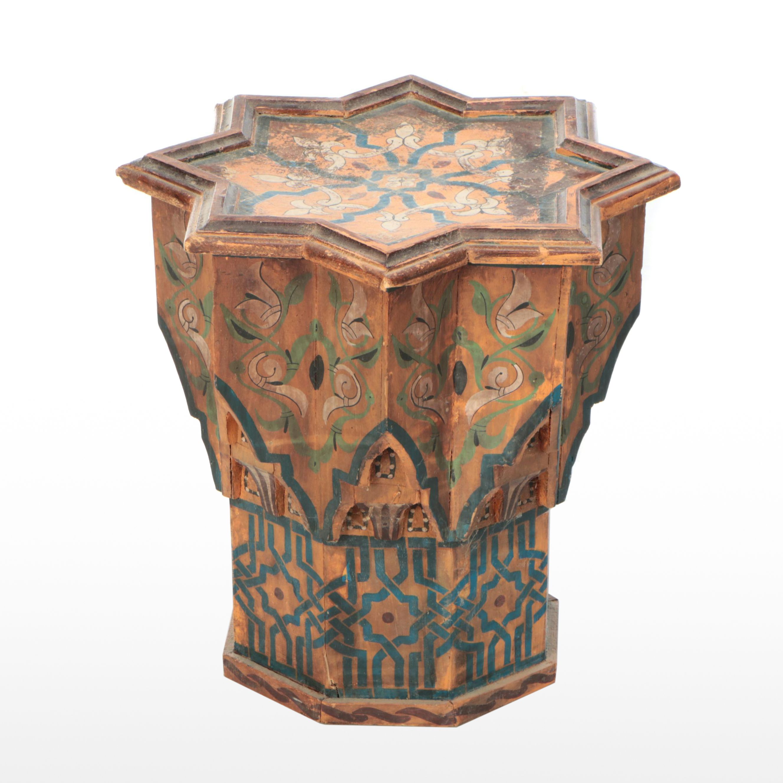 Moroccan Style Eastern Star Form Painted Wood Accent Table
