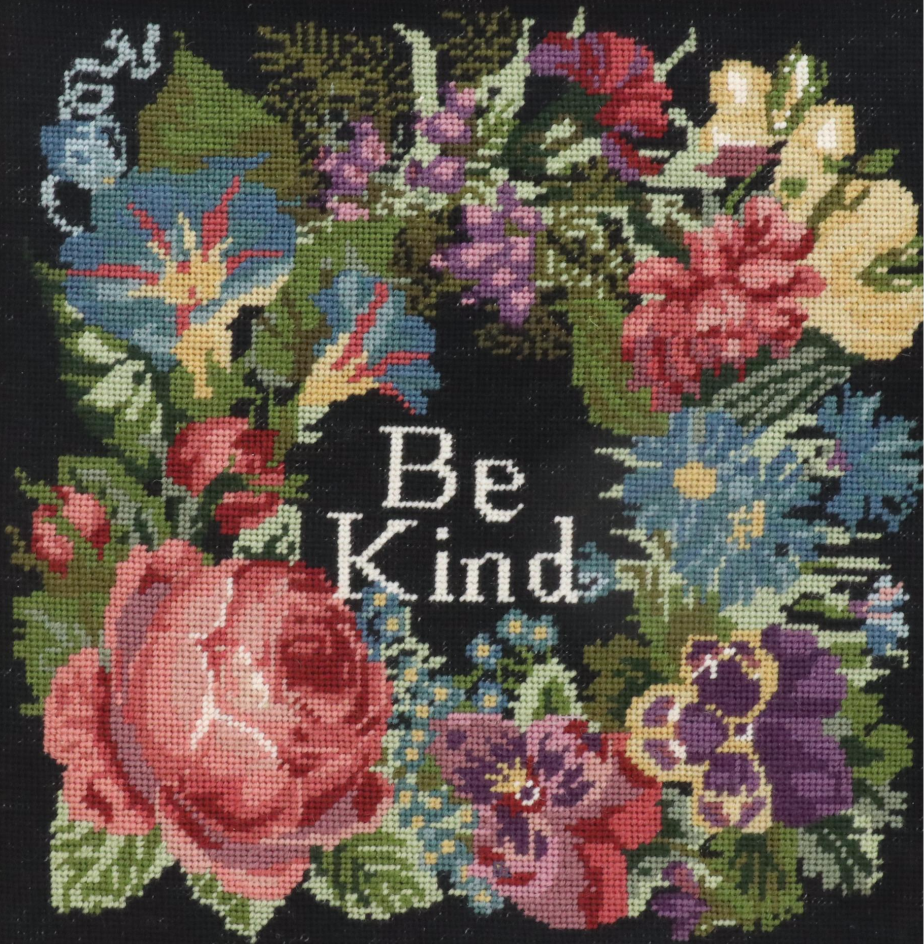 Kathleen Graf Floral "Be Kind" Needlepoint After Elizabeth Bradley