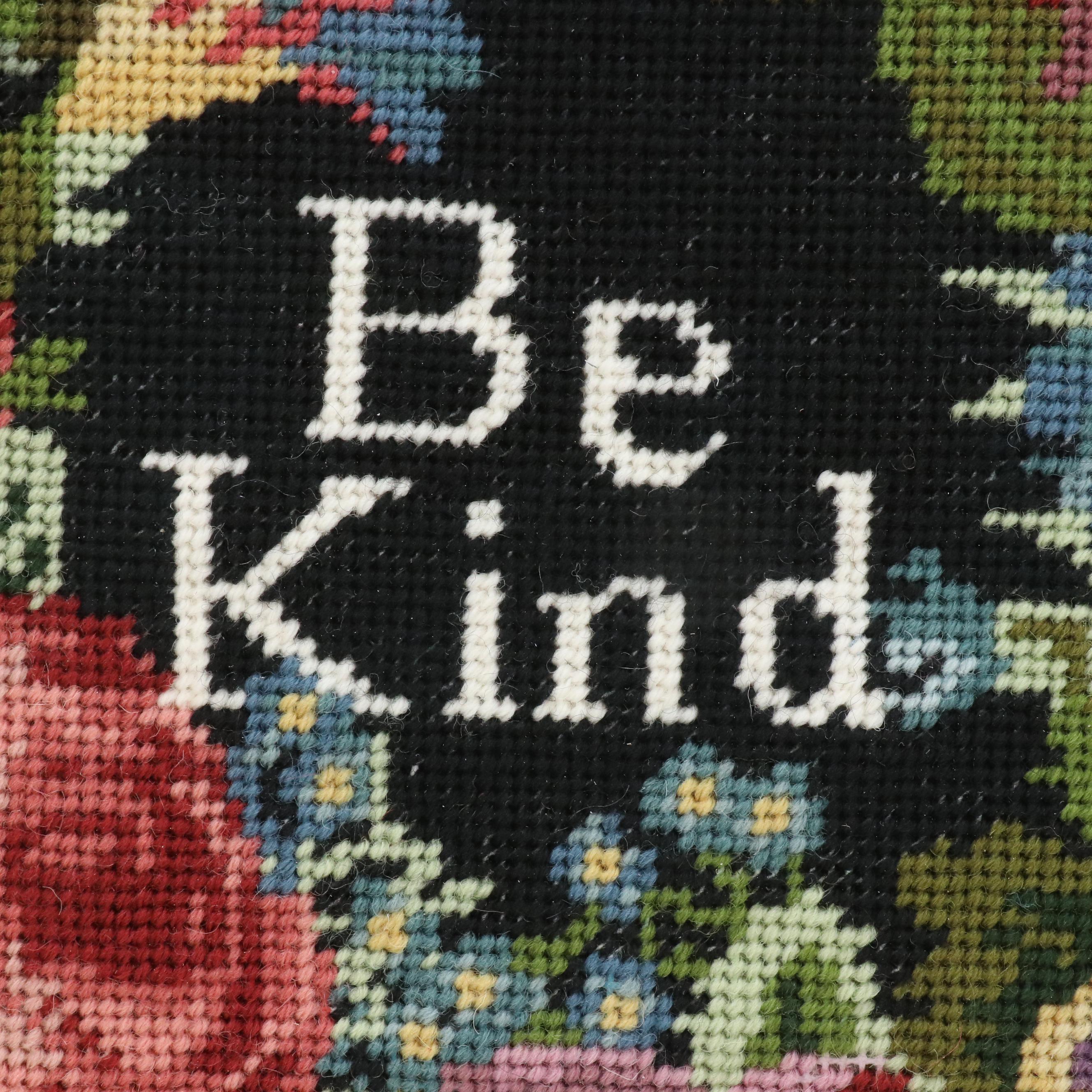 Kathleen Graf Floral "Be Kind" Needlepoint After Elizabeth Bradley