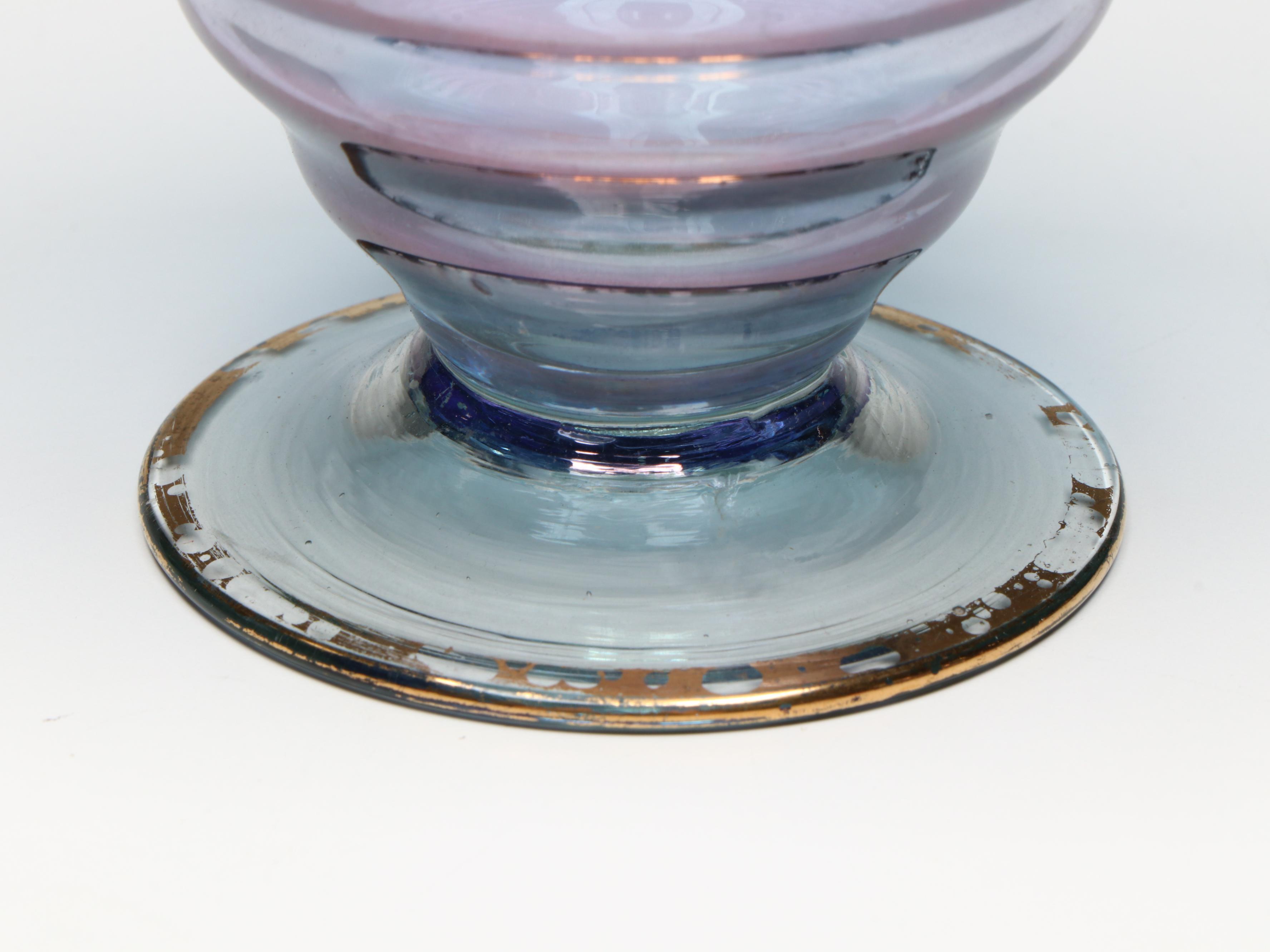 MCM Style Floral Glass Decanter and Shot Glasses with Wood Base Wine Glasses