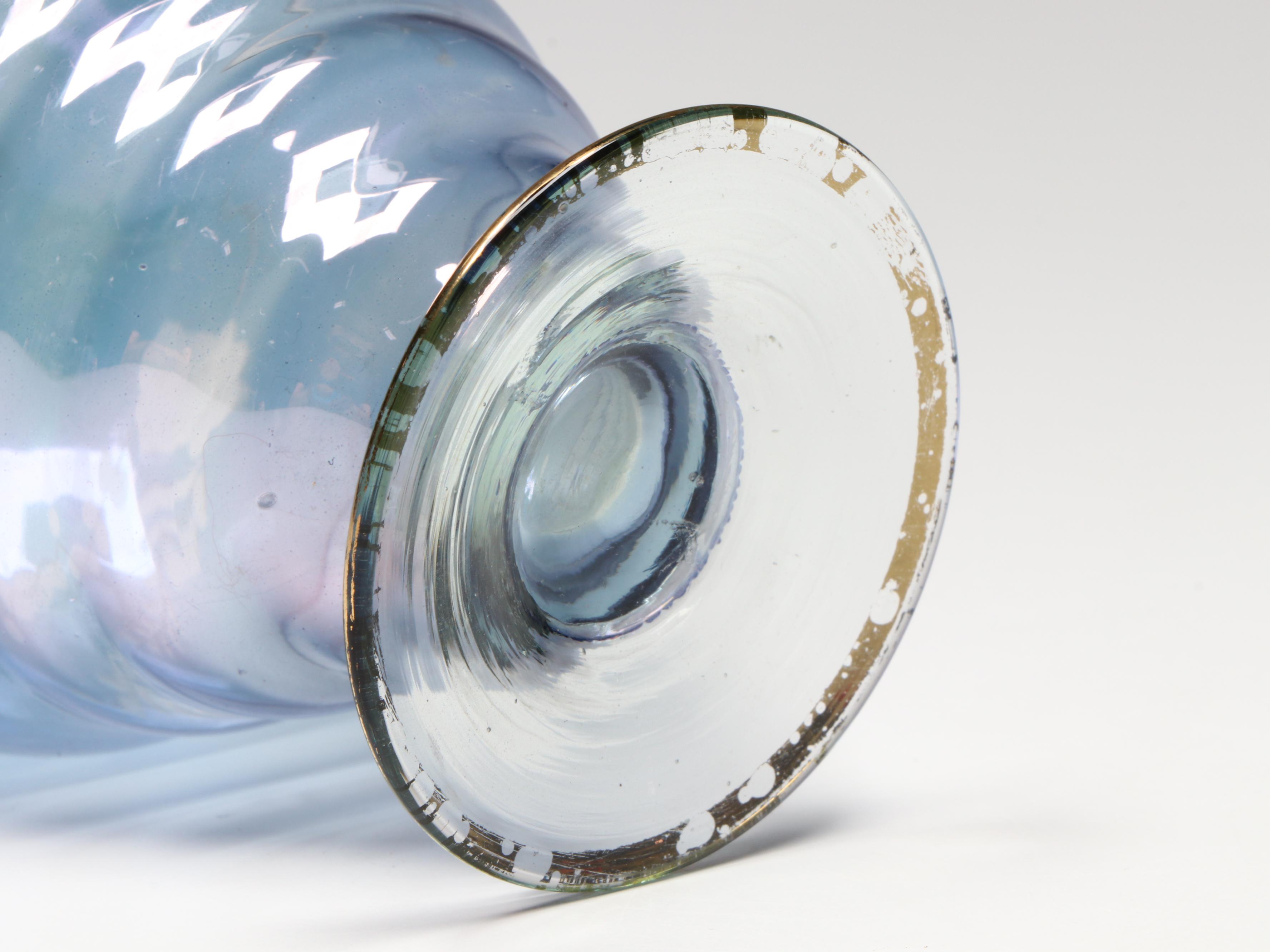 MCM Style Floral Glass Decanter and Shot Glasses with Wood Base Wine Glasses