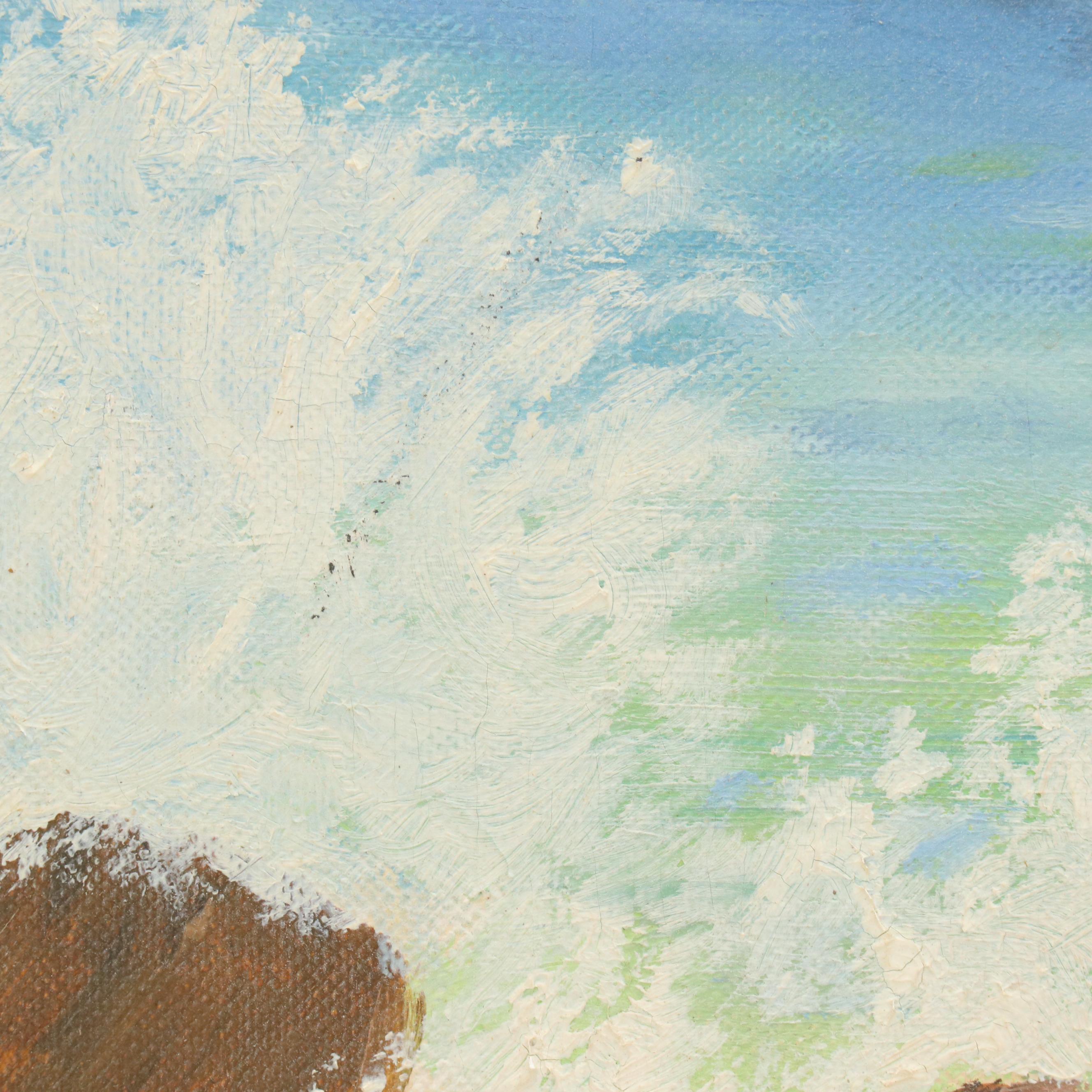 E. S Baier Oil Painting of Rocky Shore, 1959