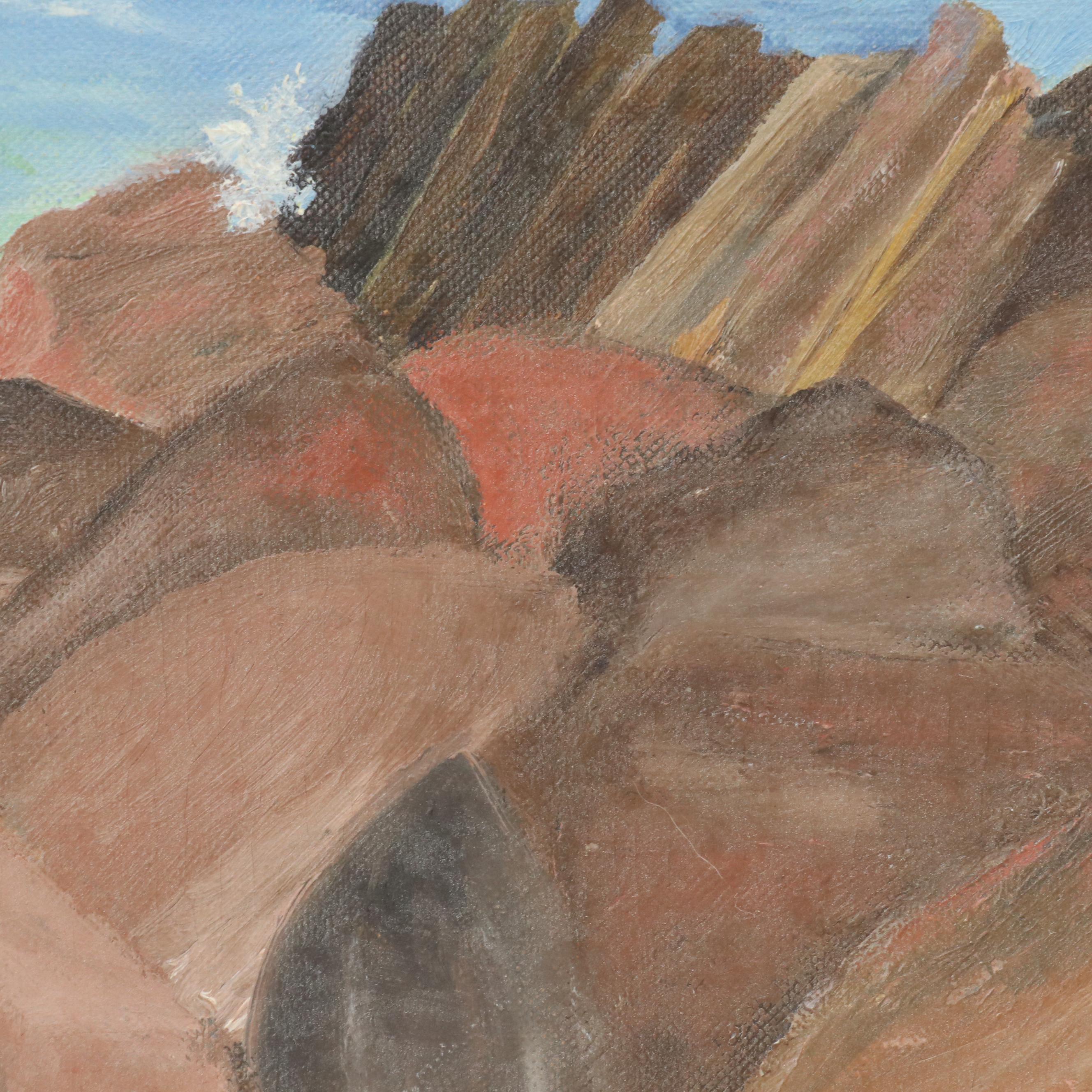 E. S Baier Oil Painting of Rocky Shore, 1959