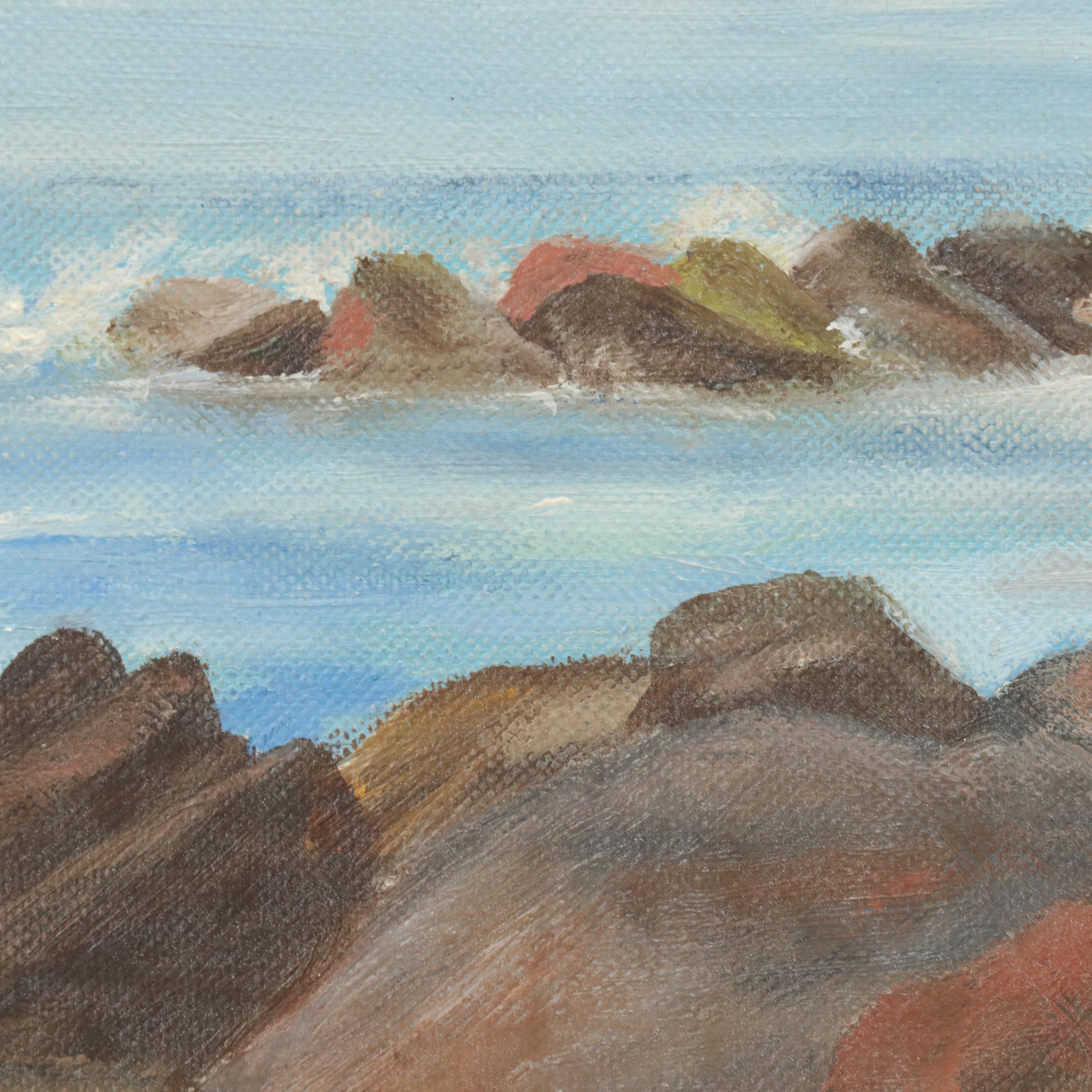 E. S Baier Oil Painting of Rocky Shore, 1959