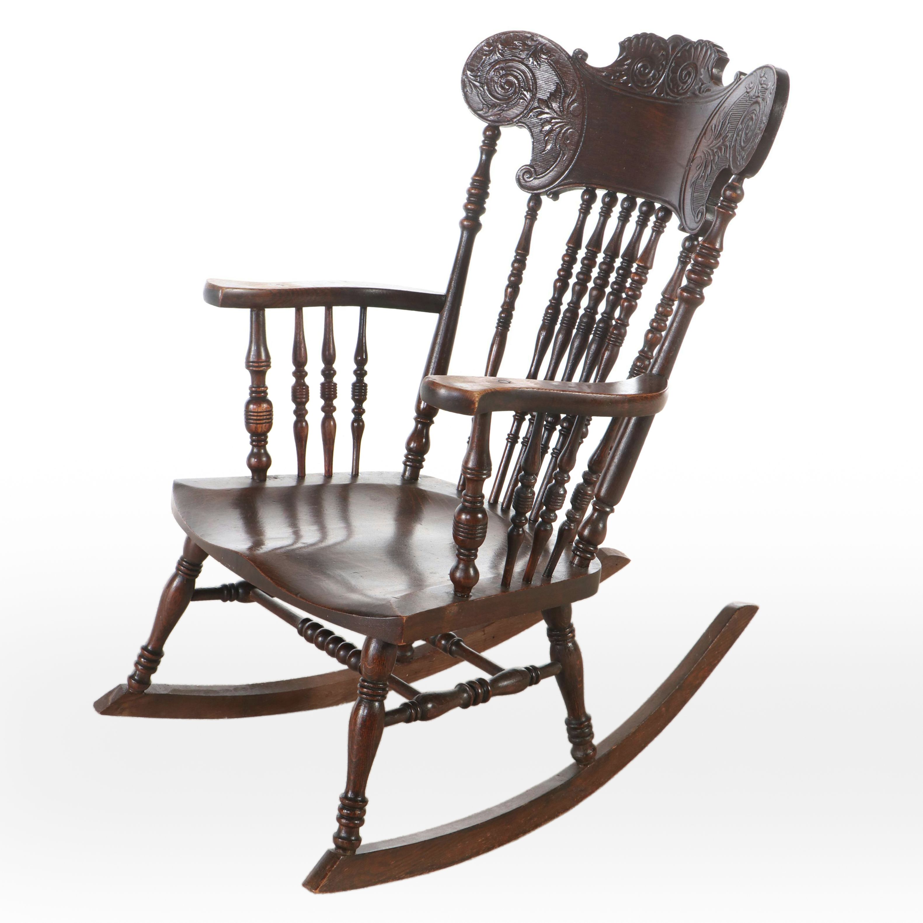 Victorian Press Carved Oak Rocking Chair, Late 19th/Early 20th Century