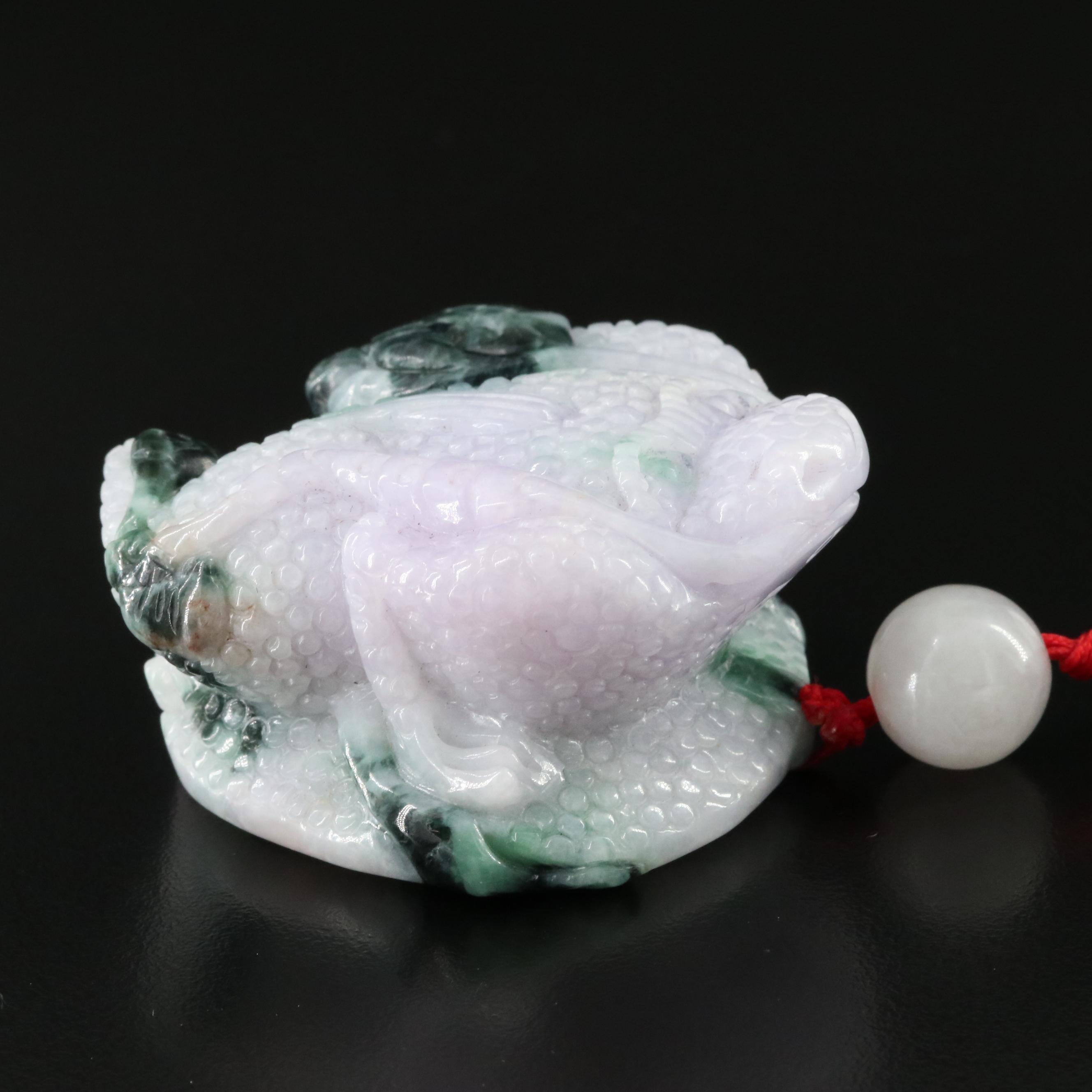 Chinese Jadeite Frog on Silk Cord
