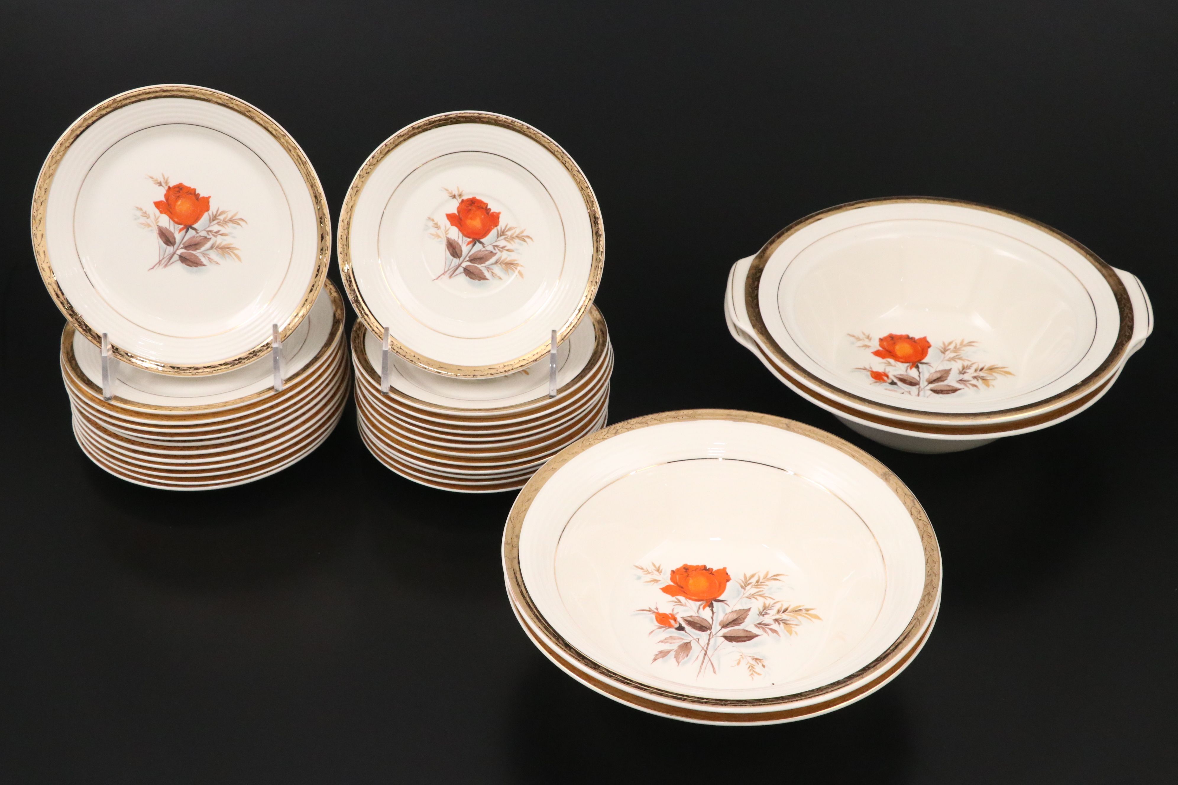 Triumph American Limoges "Vermillion Rose" Dinnerware and Serving Pieces