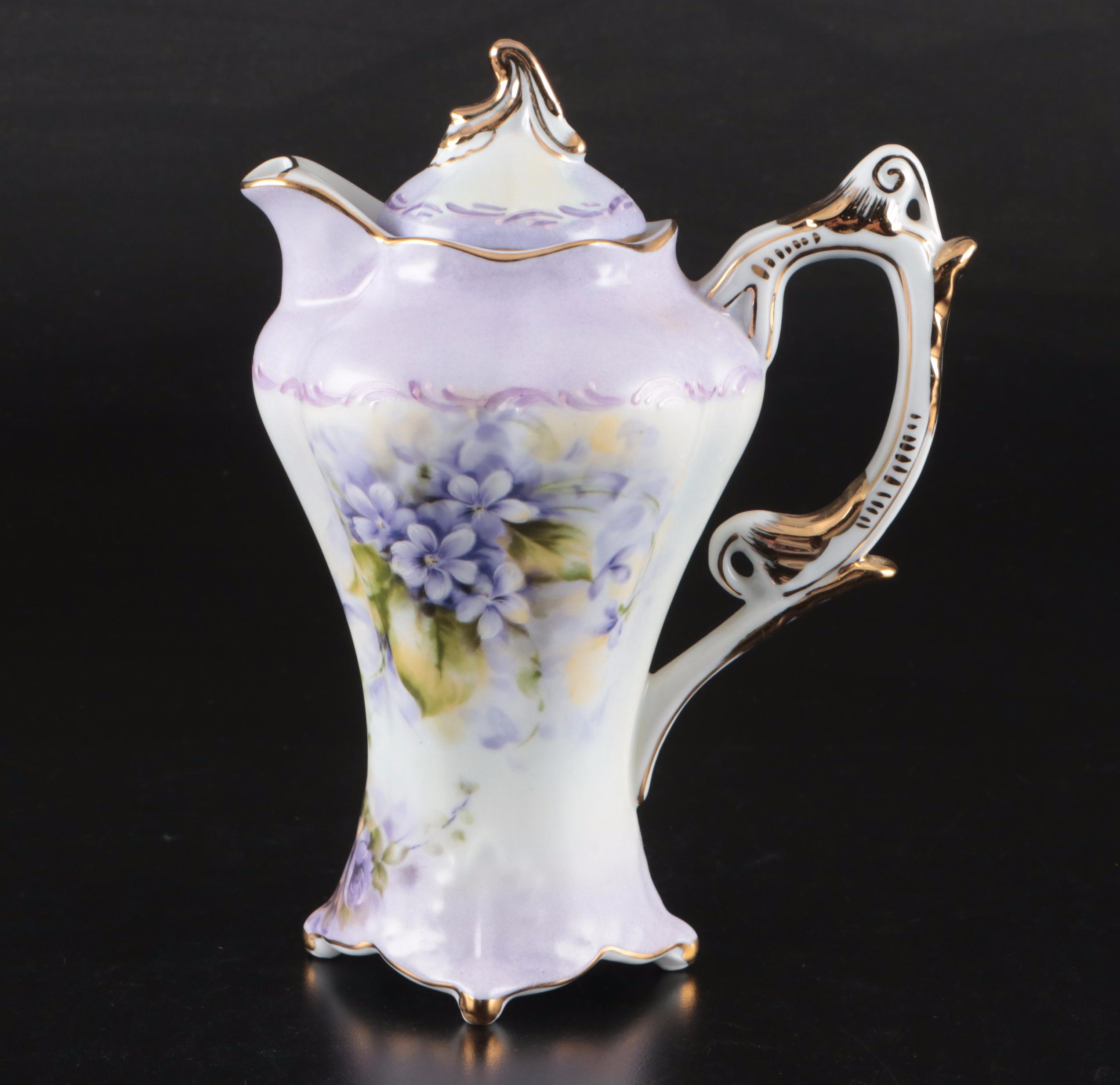 Porcelain Treasures Lavender Hydrangea Tea Set, Pitcher, Tray, and More