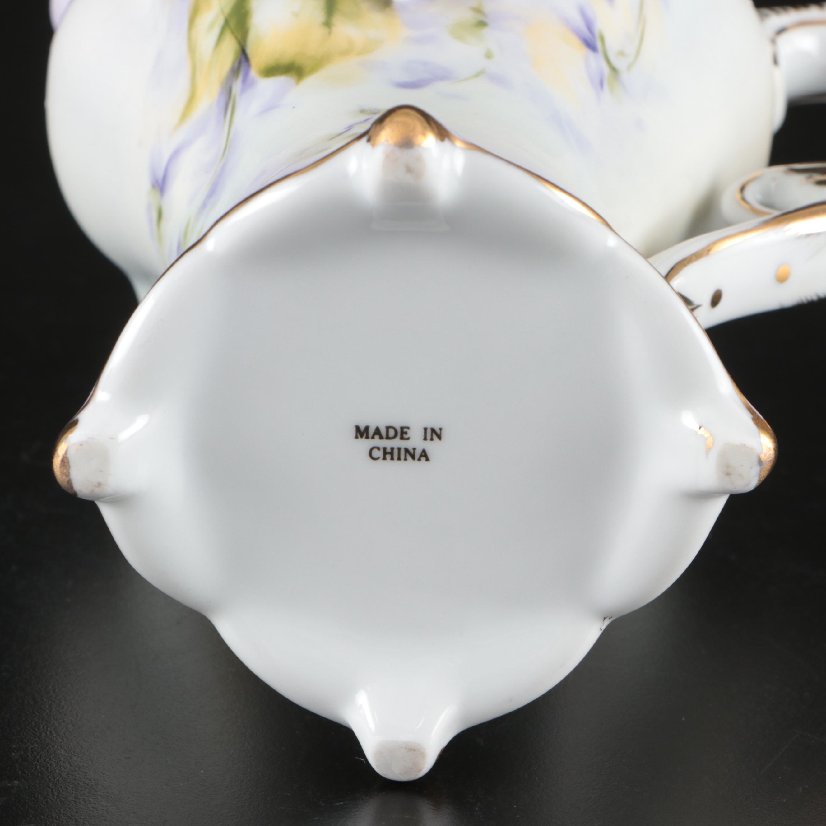 Porcelain Treasures Lavender Hydrangea Tea Set, Pitcher, Tray, and More