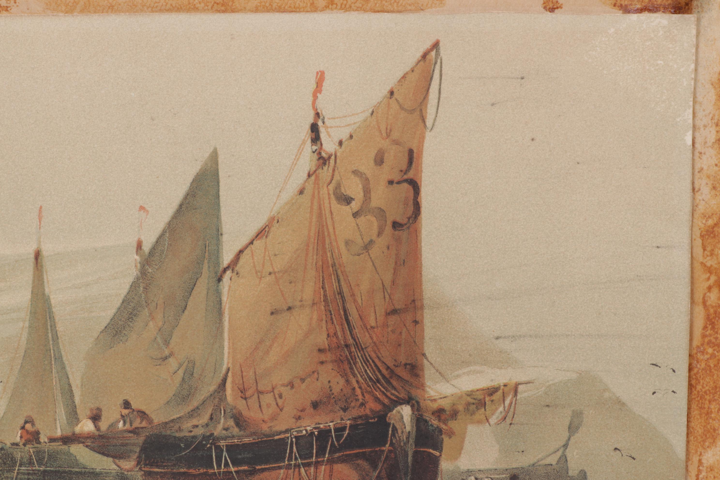 Chromolithograph after Sydney A. Mulholland of Workers in Harbor Scene, 1897