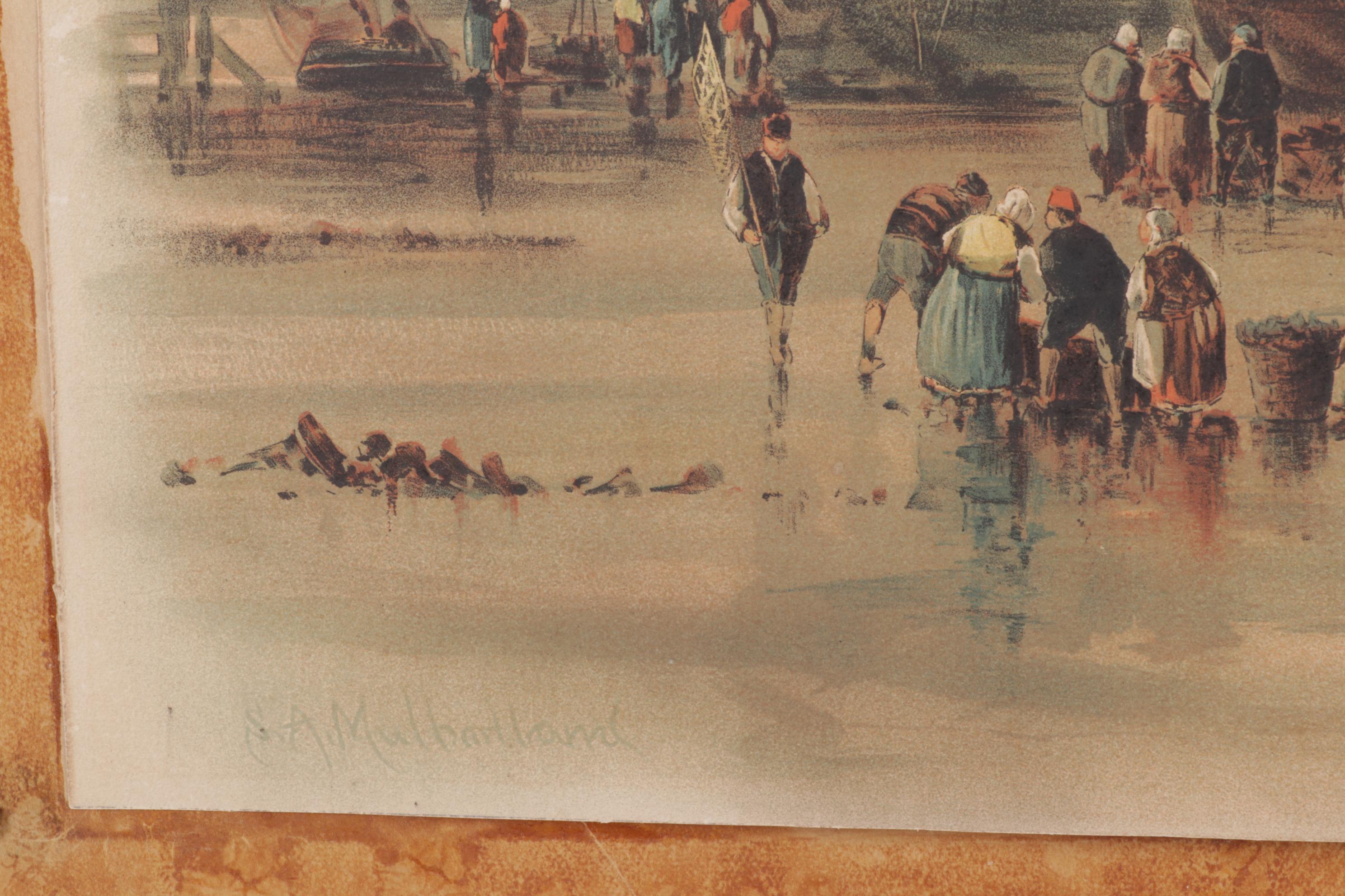 Chromolithograph after Sydney A. Mulholland of Workers in Harbor Scene, 1897