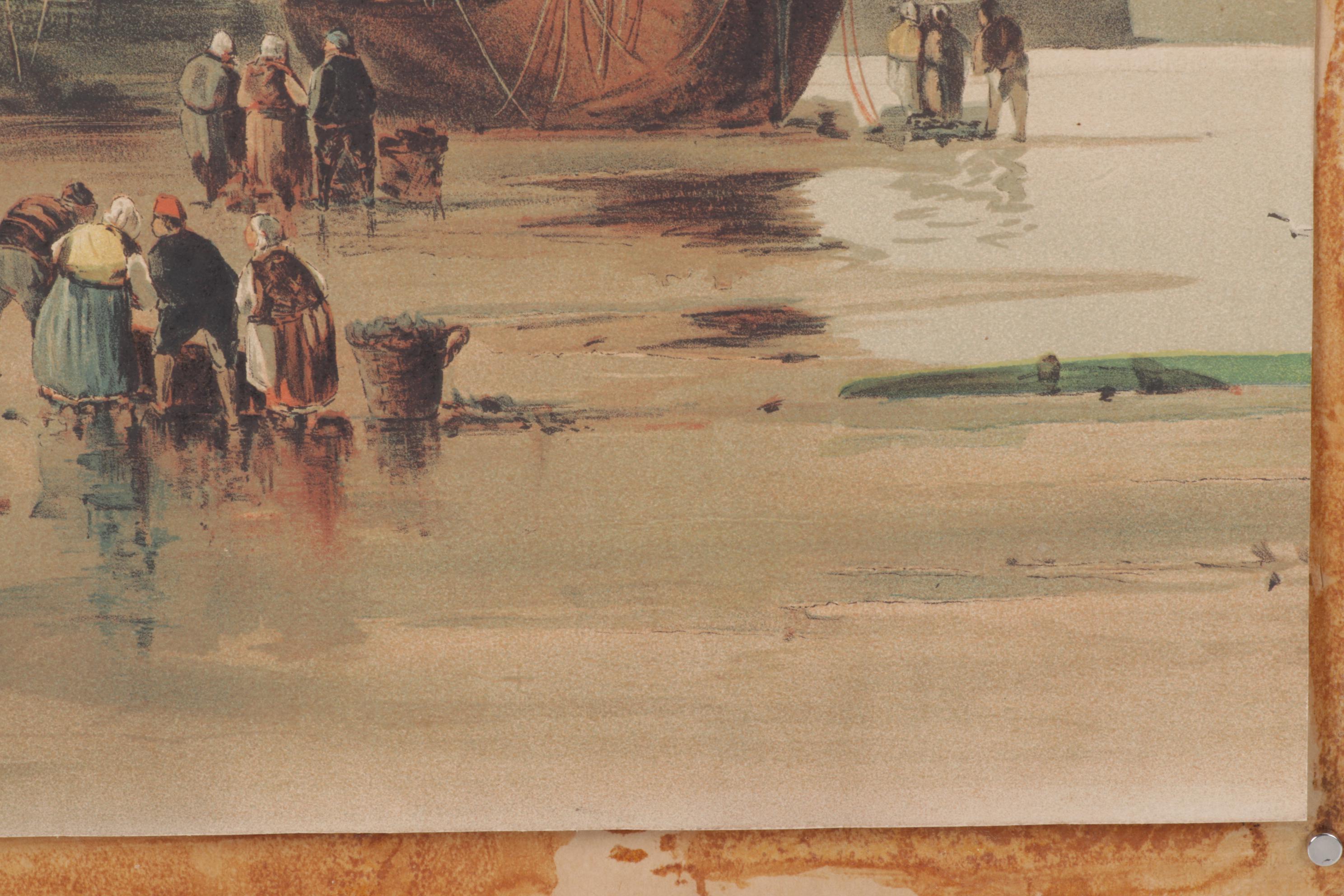 Chromolithograph after Sydney A. Mulholland of Workers in Harbor Scene, 1897
