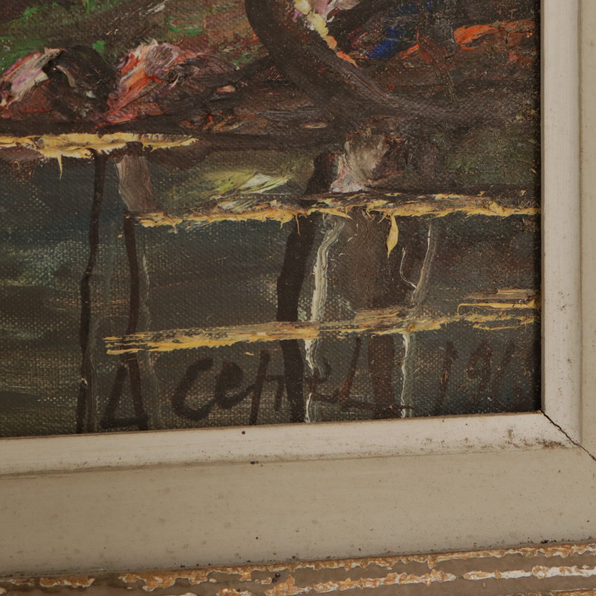 Romantic Realistic Oil Painting of a Dovecote on Riverfront Landscape, 1968