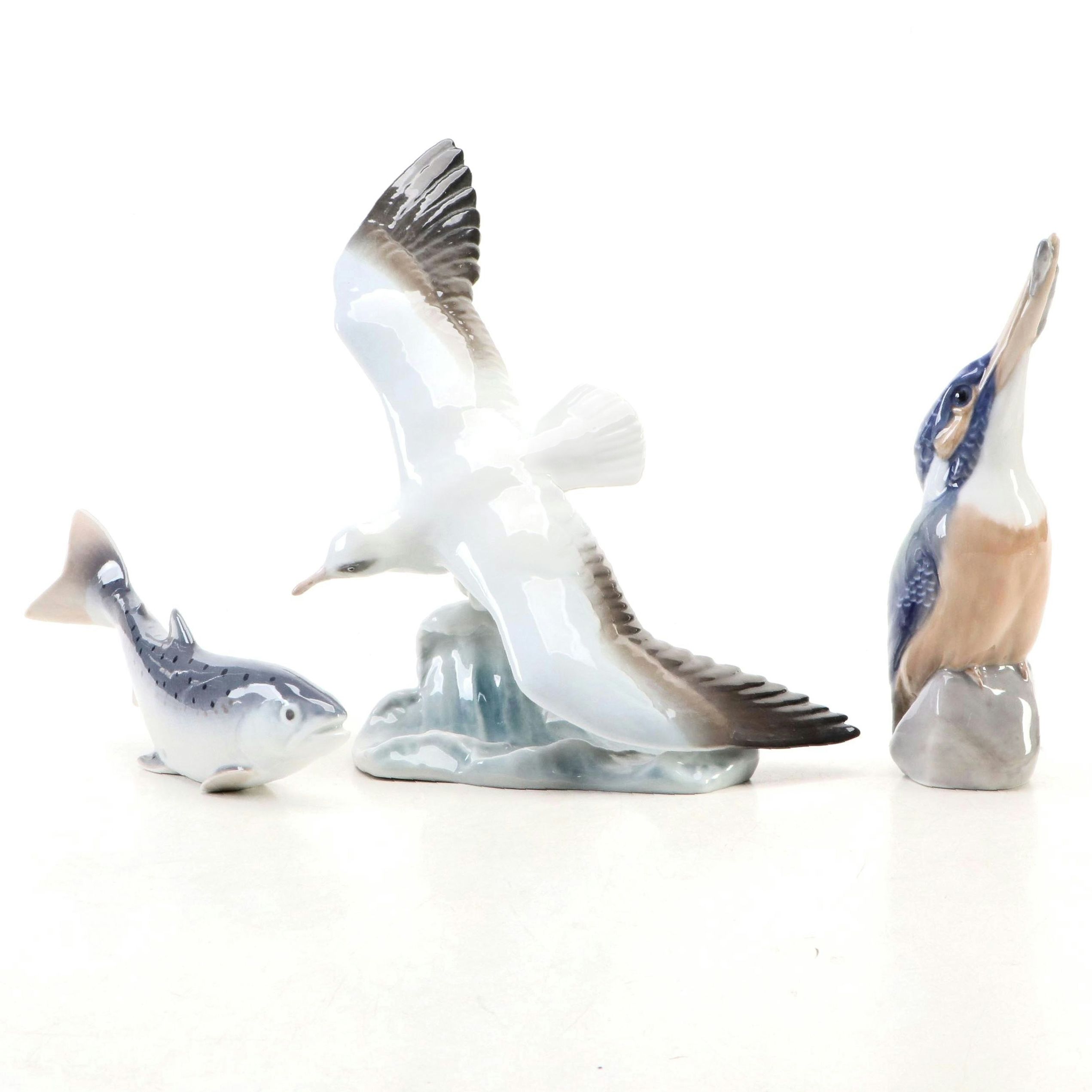 Rosenthal Porcelain Seagull in Flight with Royal Copenhagen Porcelain Figurines