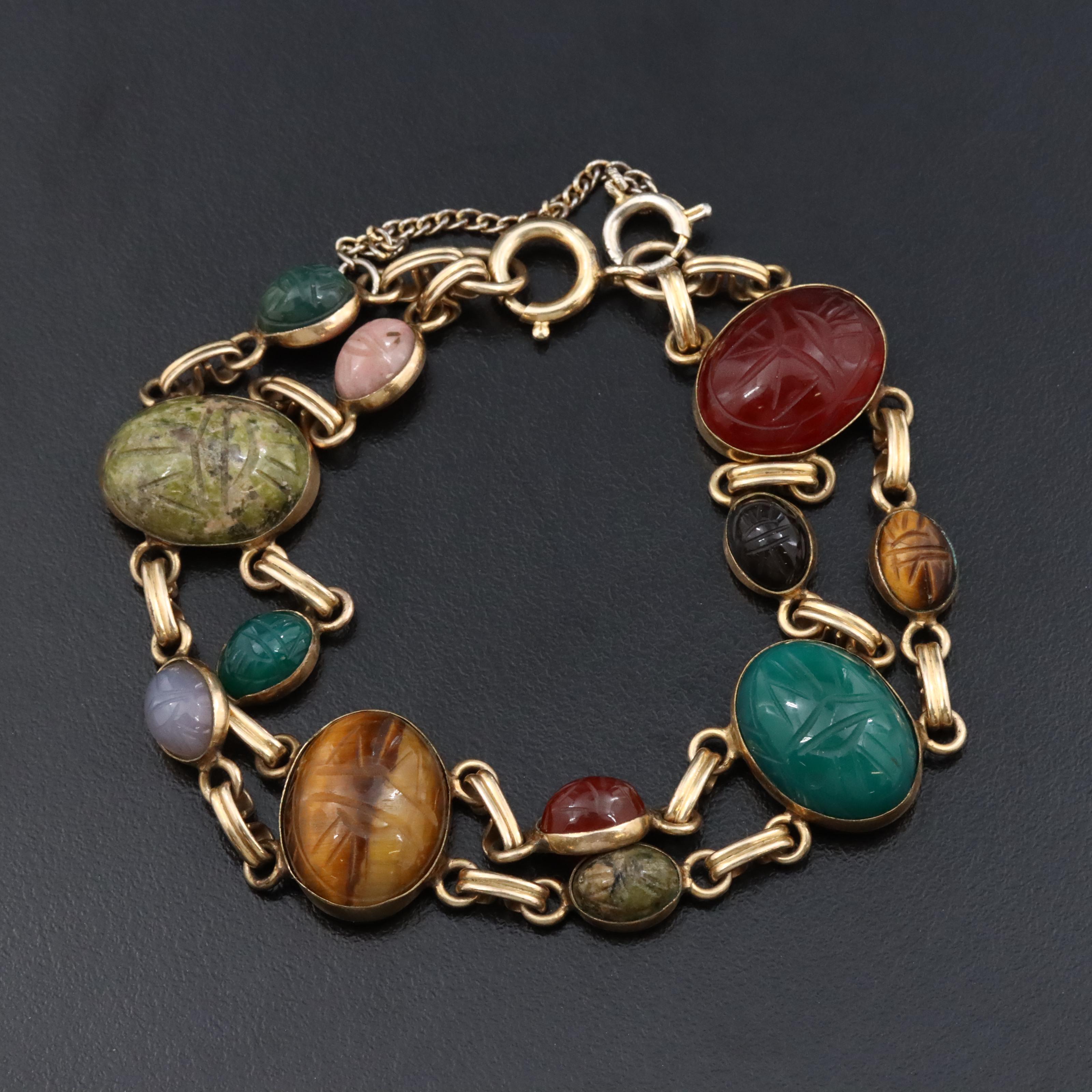 Vintage Gold-Filled Gemstone Scarab Bracelet