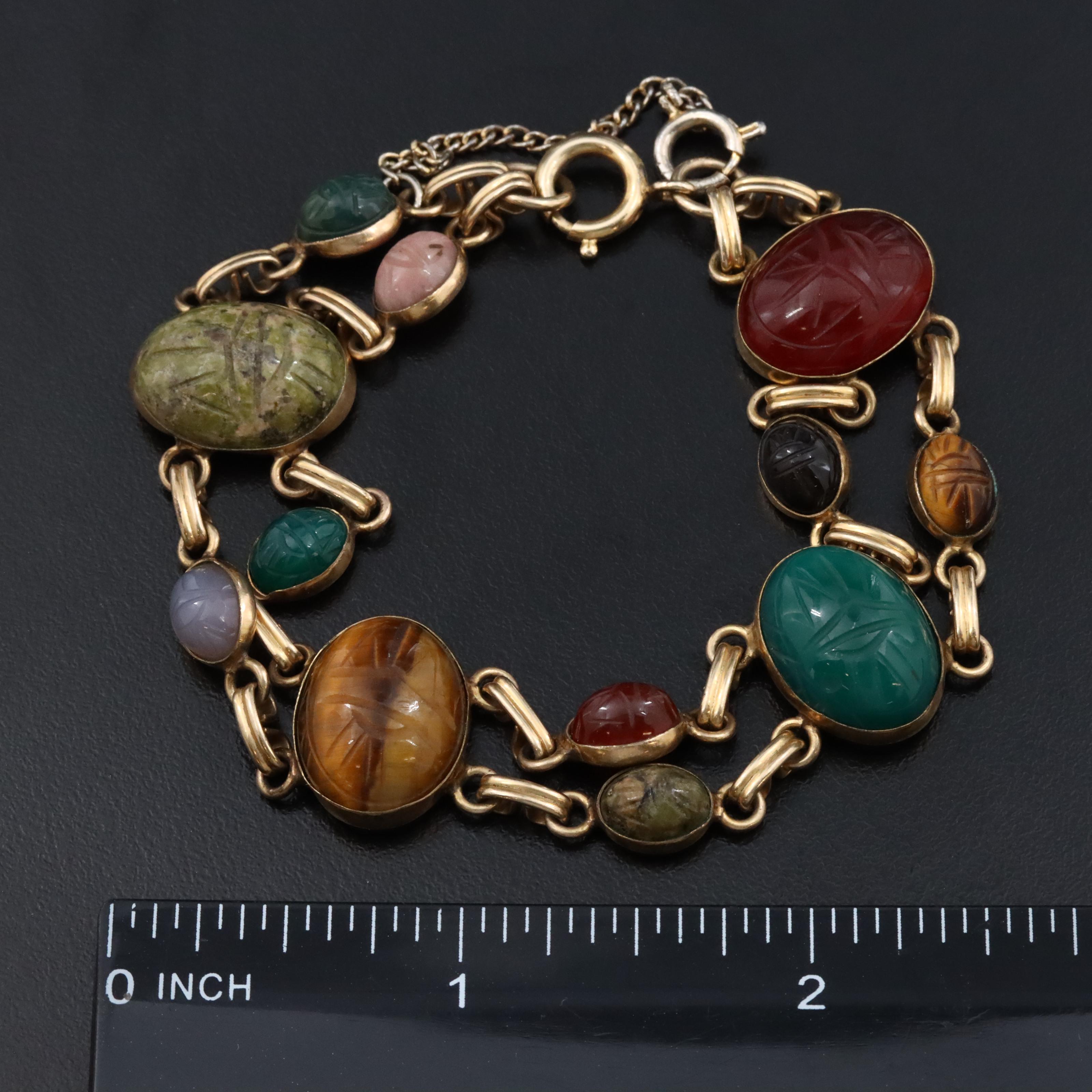 Vintage Gold-Filled Gemstone Scarab Bracelet