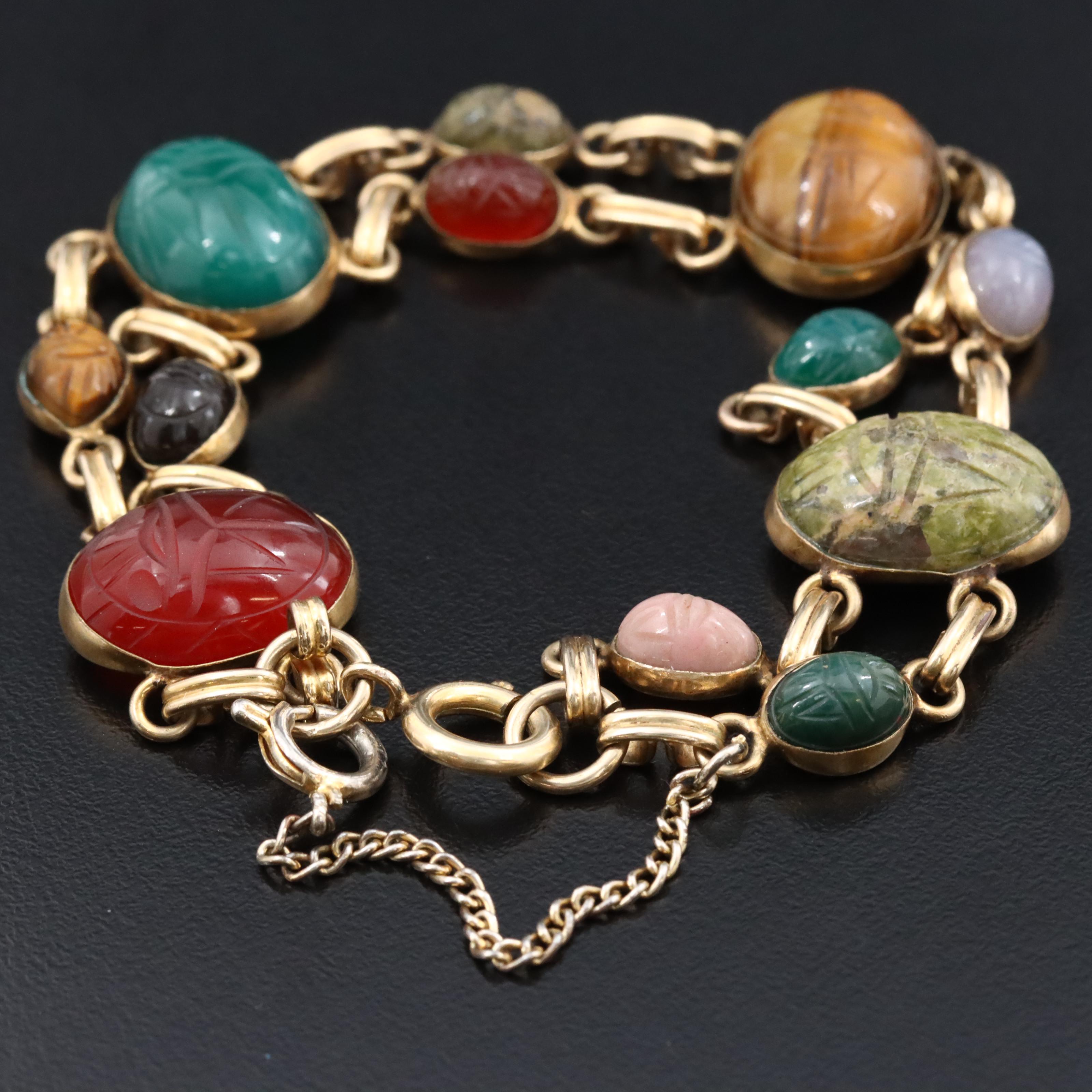 Vintage Gold-Filled Gemstone Scarab Bracelet