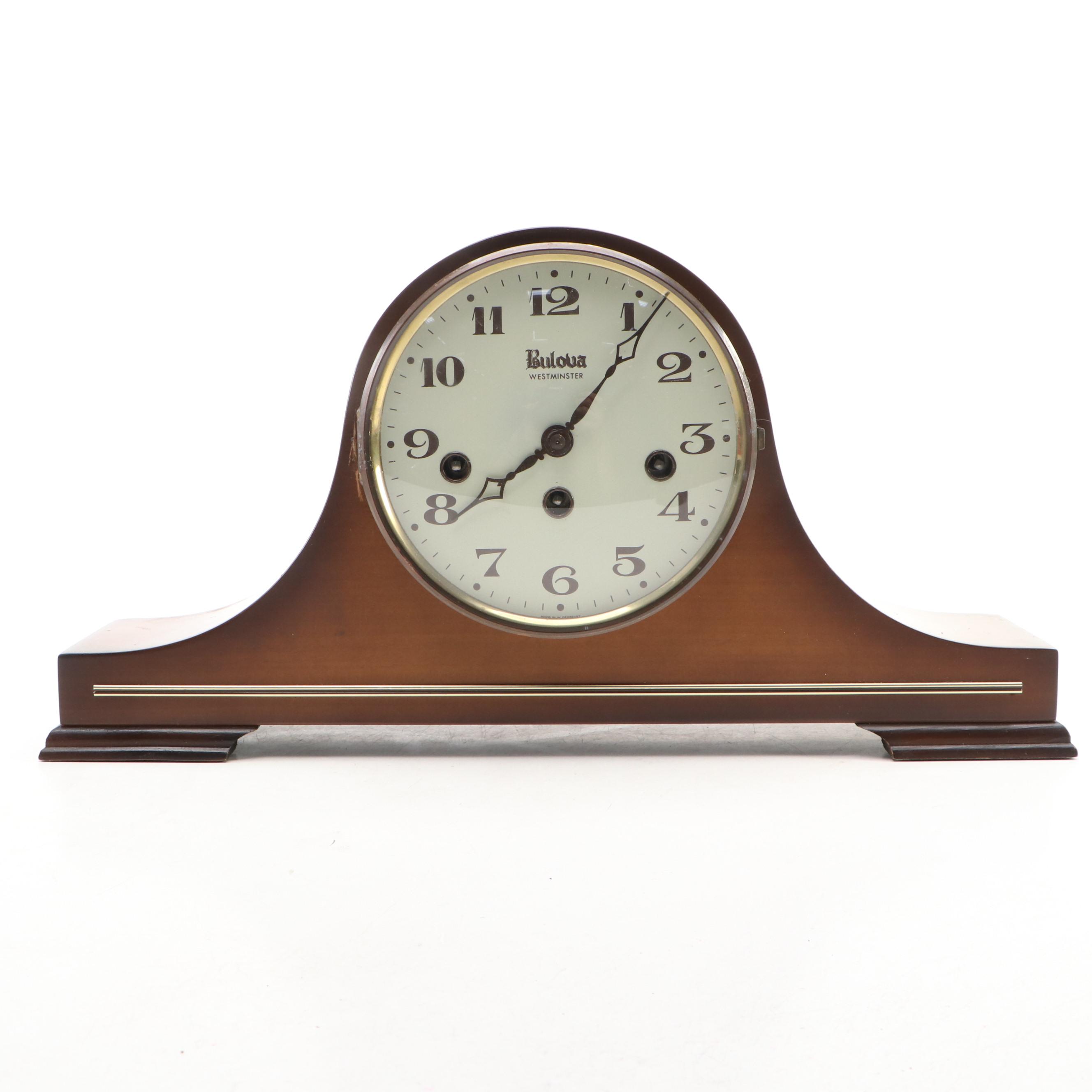 Bulova Wood with Brass Decals Mantel Clock