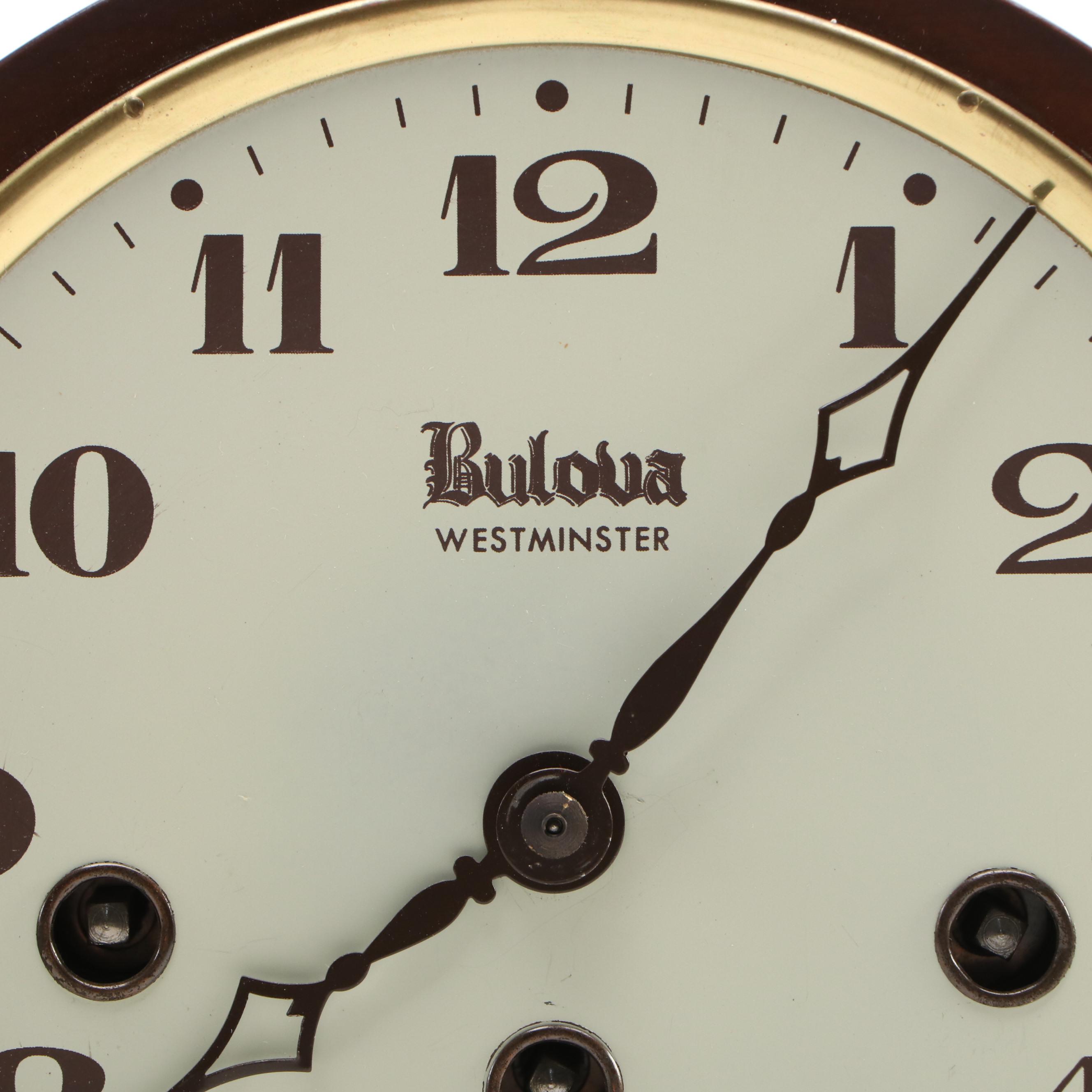 Bulova Wood with Brass Decals Mantel Clock